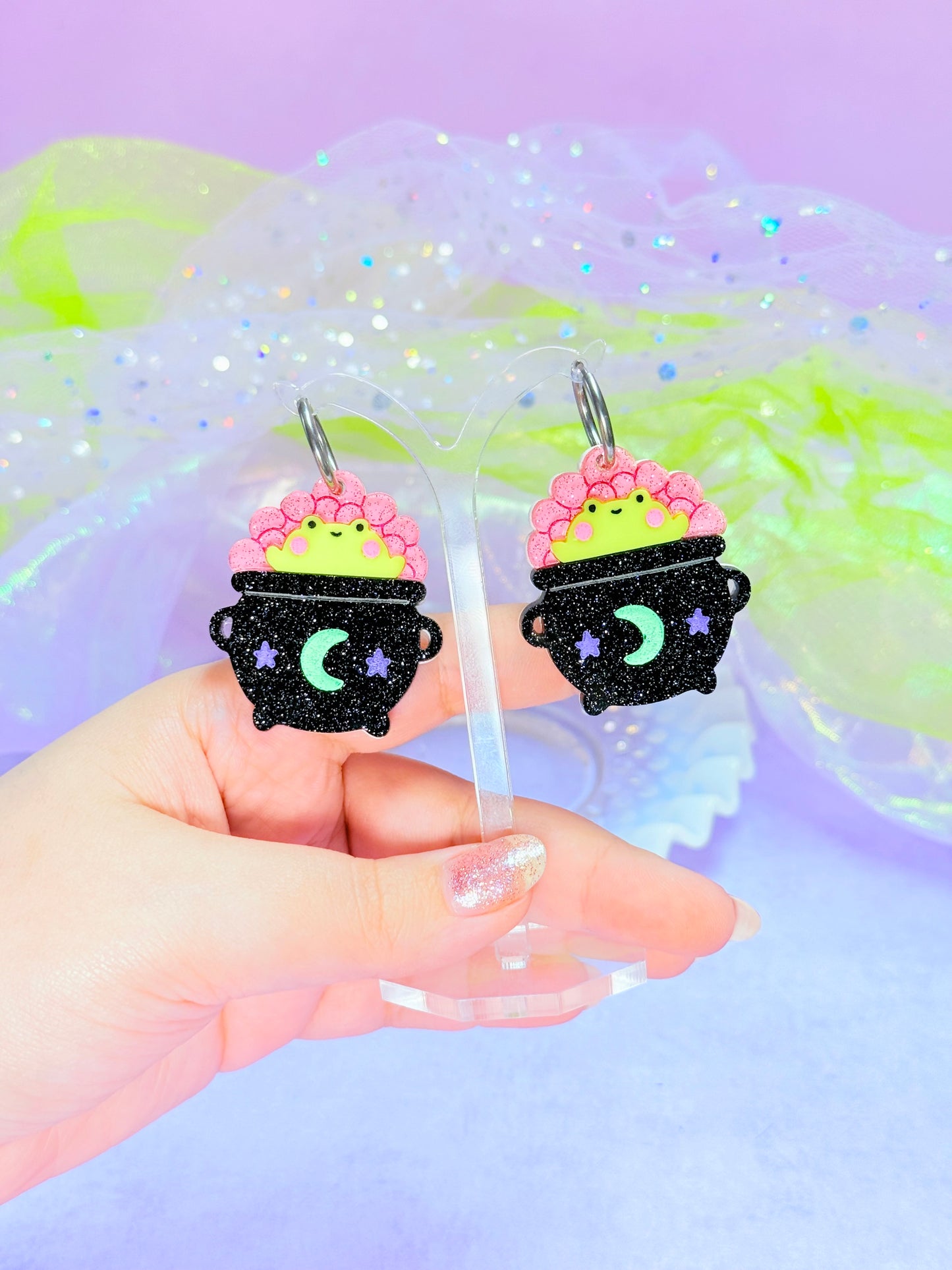 Froggy Cauldron Acrylic Earrings