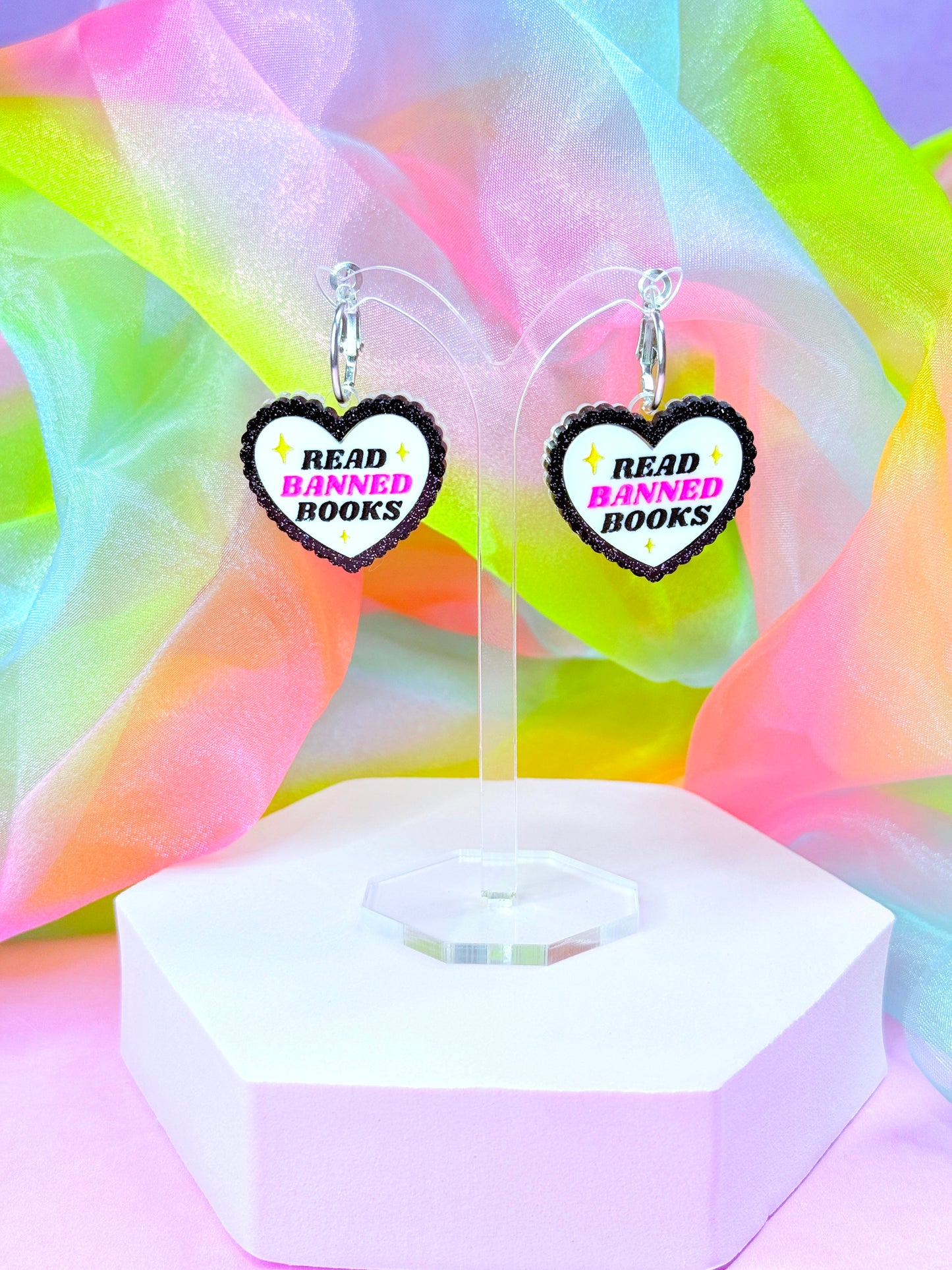 Read Banned Books, Mini Bookish Heart Earrings