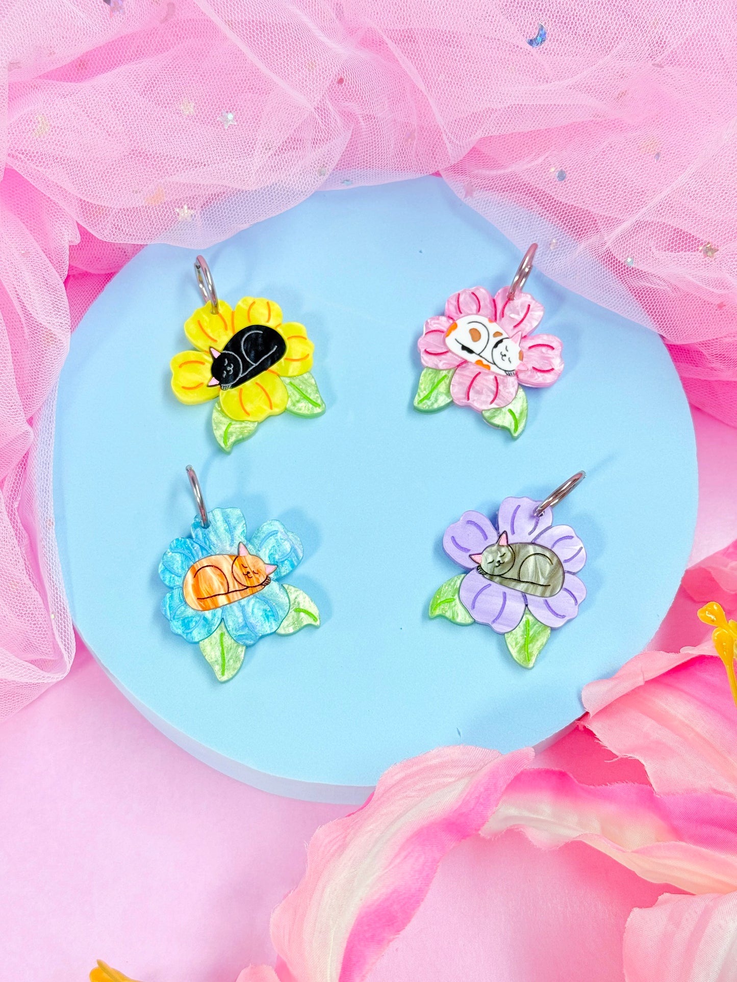 Purrfect Petals, Kitty Acrylic Earrings