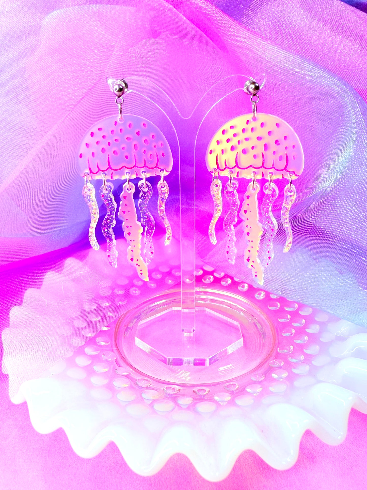Mauve Stinger Jellyfish Acrylic Earrings