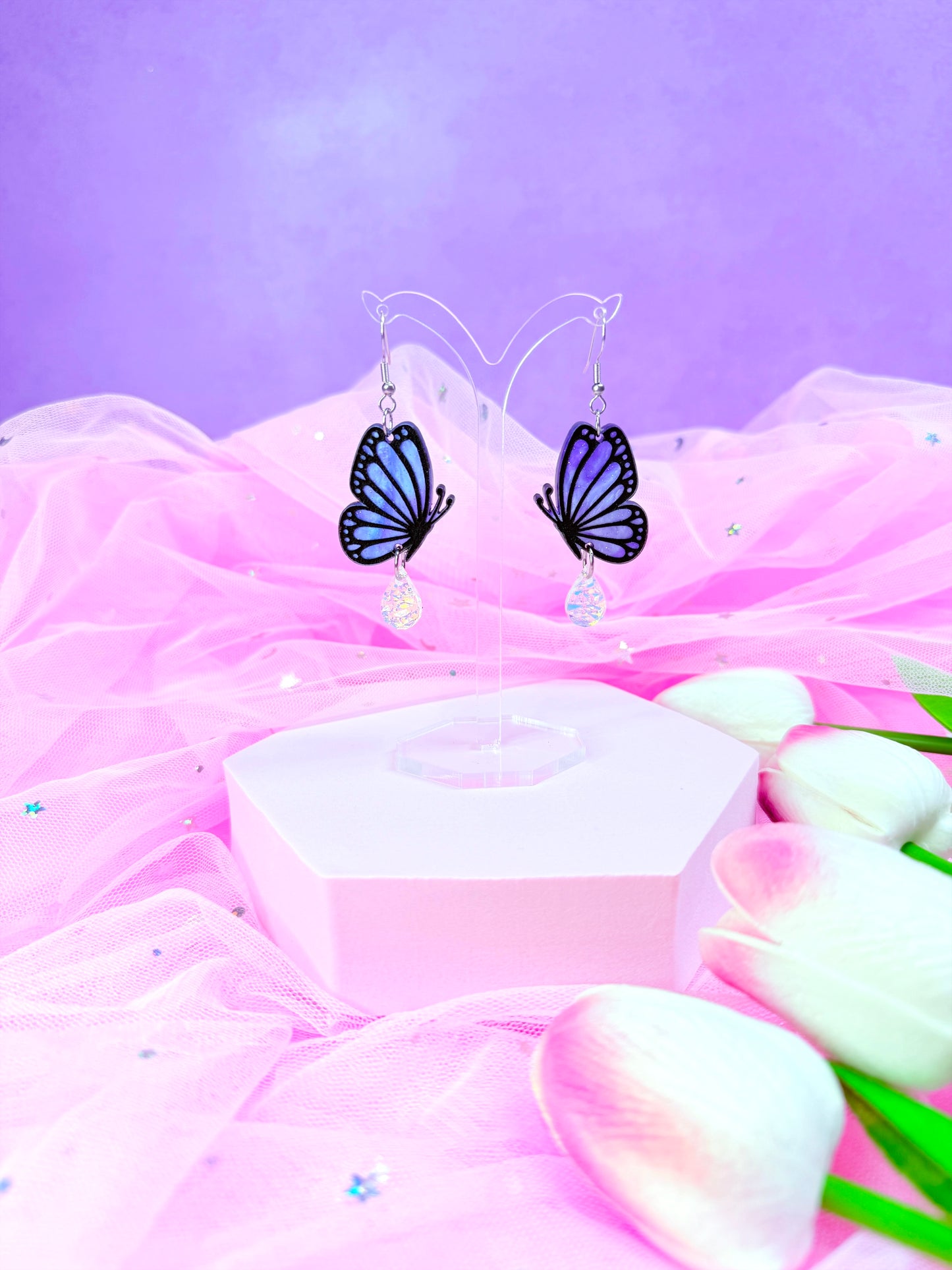 Whimsy Butterfly, Acrylic Earrings (Morpho)