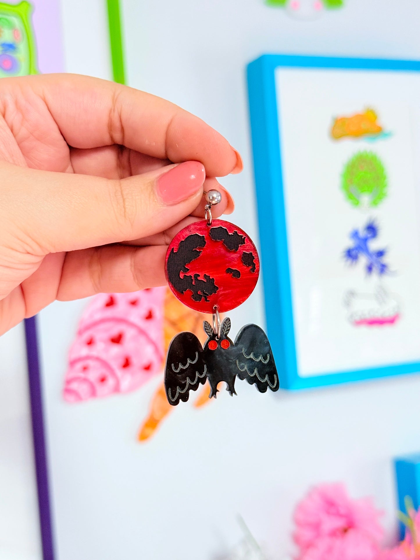 Mothman and the Moon, Acrylic Earrings