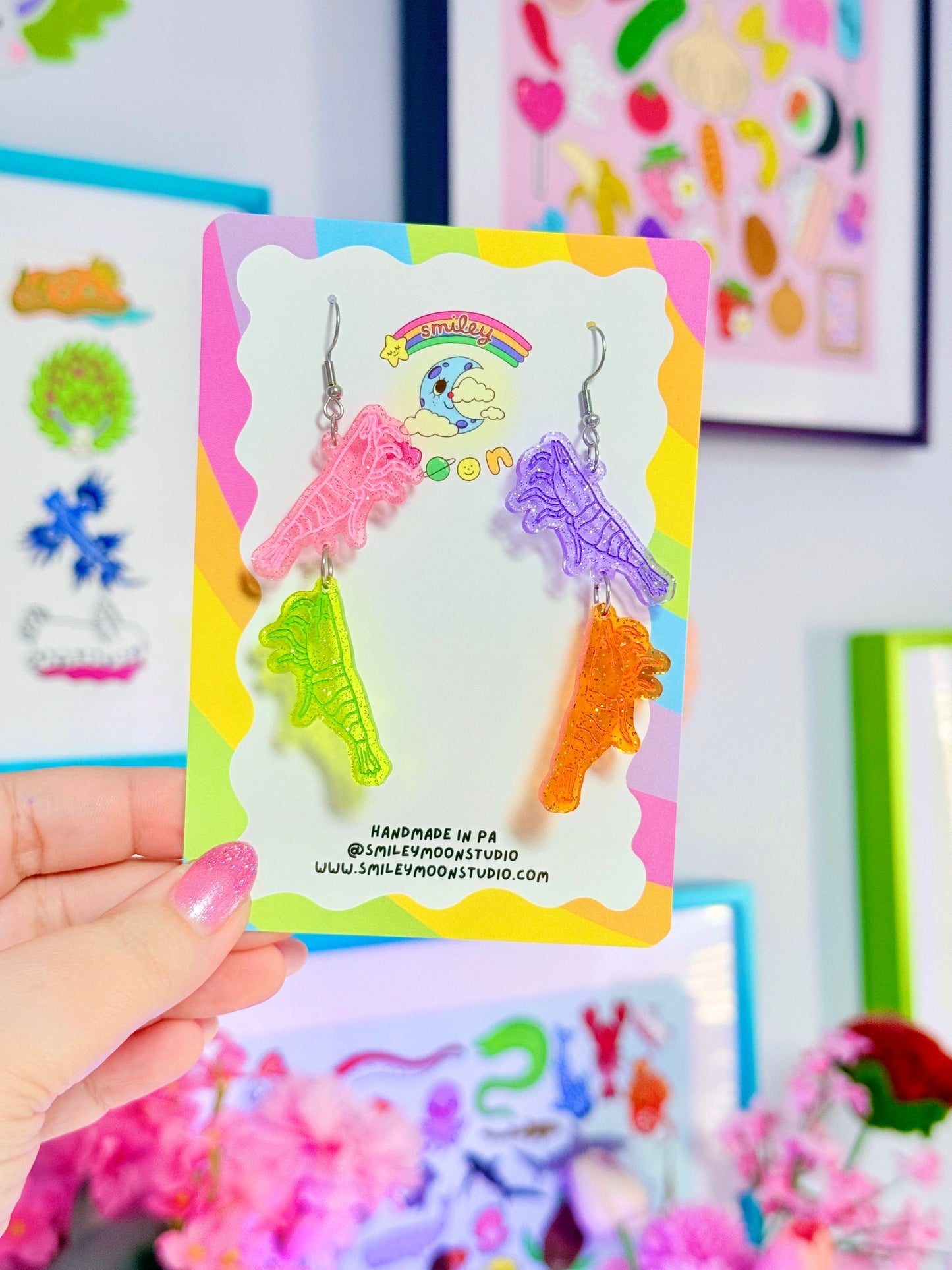 Jelly Shrimp Dangles, Acrylic Earrings
