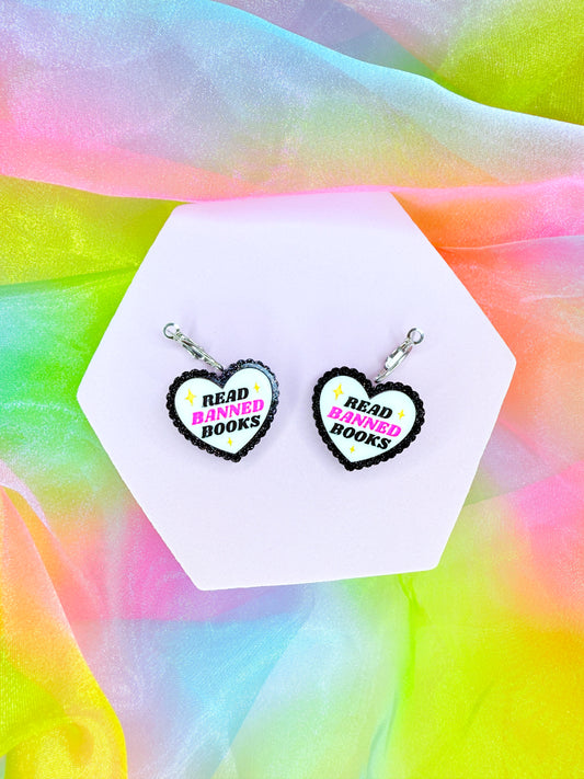 Read Banned Books, Mini Bookish Heart Earrings