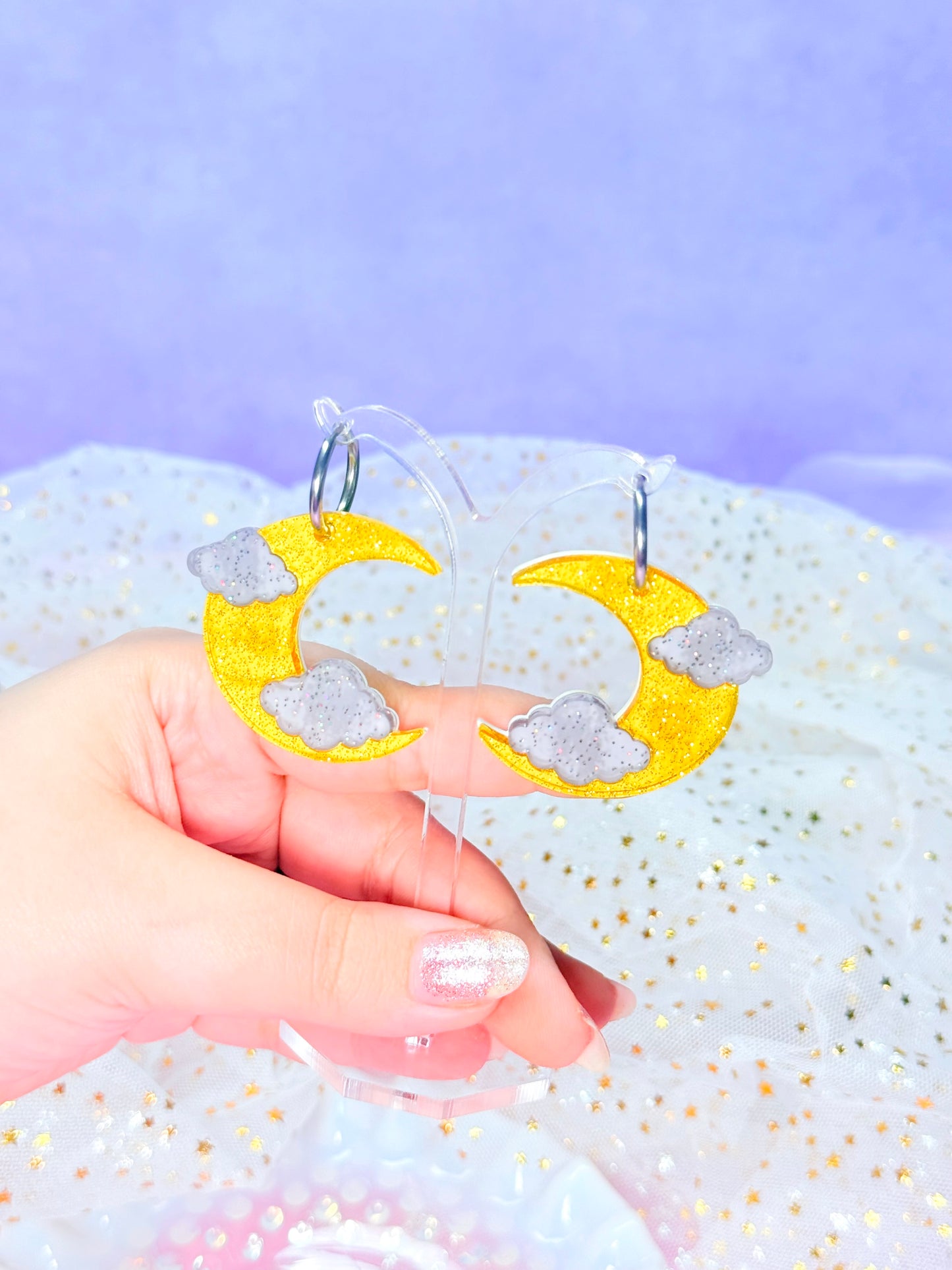 Jelly Moons (cloudy gray), Acrylic Earrings