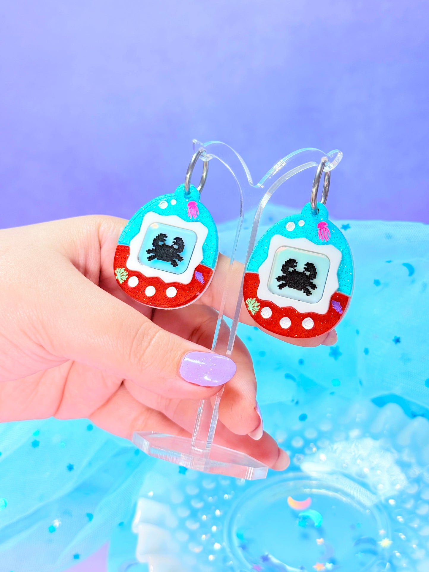Virtual Pet Crab Acrylic Earrings