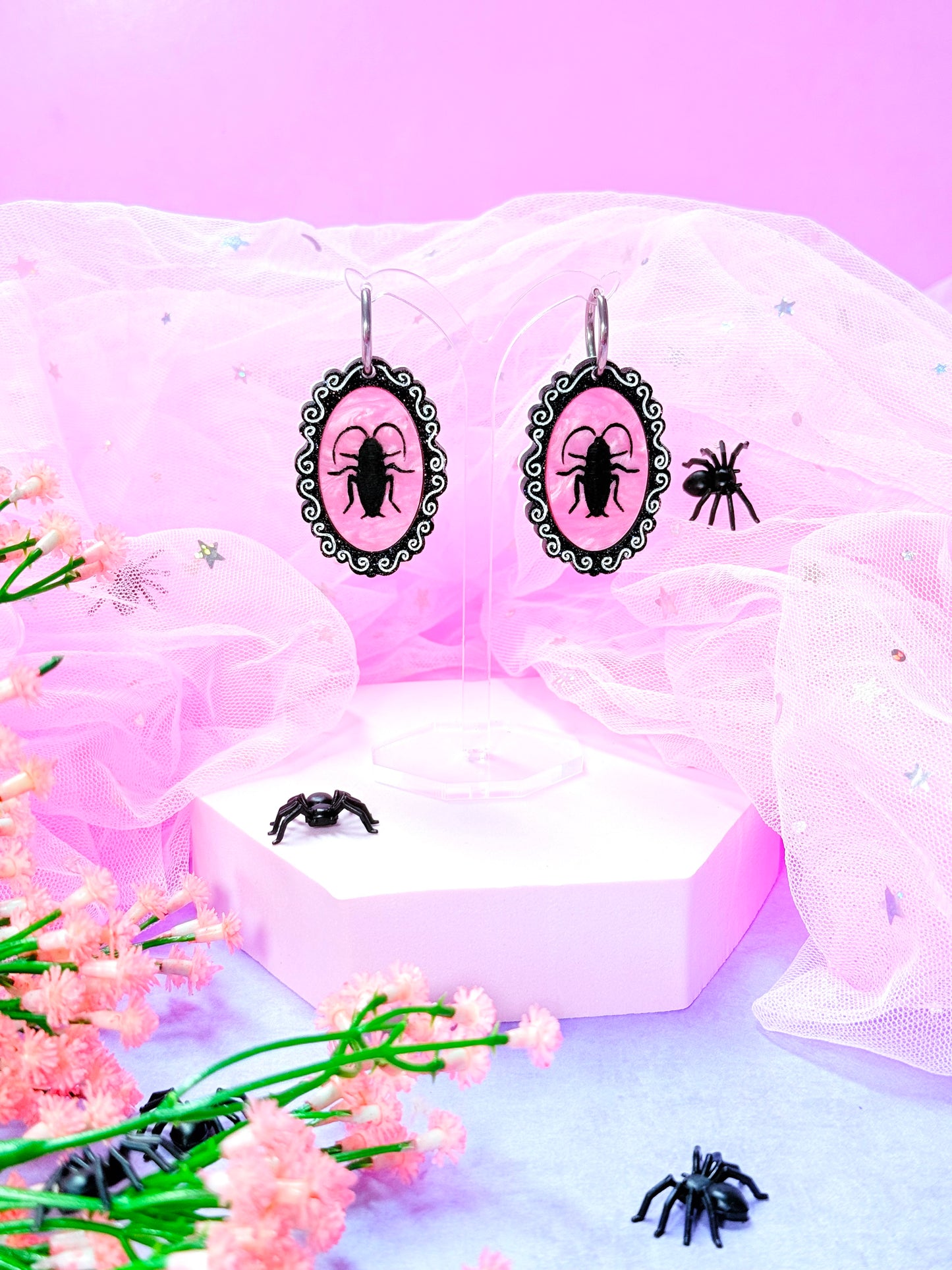 Cutesy Cockroach Acrylic Earrings (Gothic)
