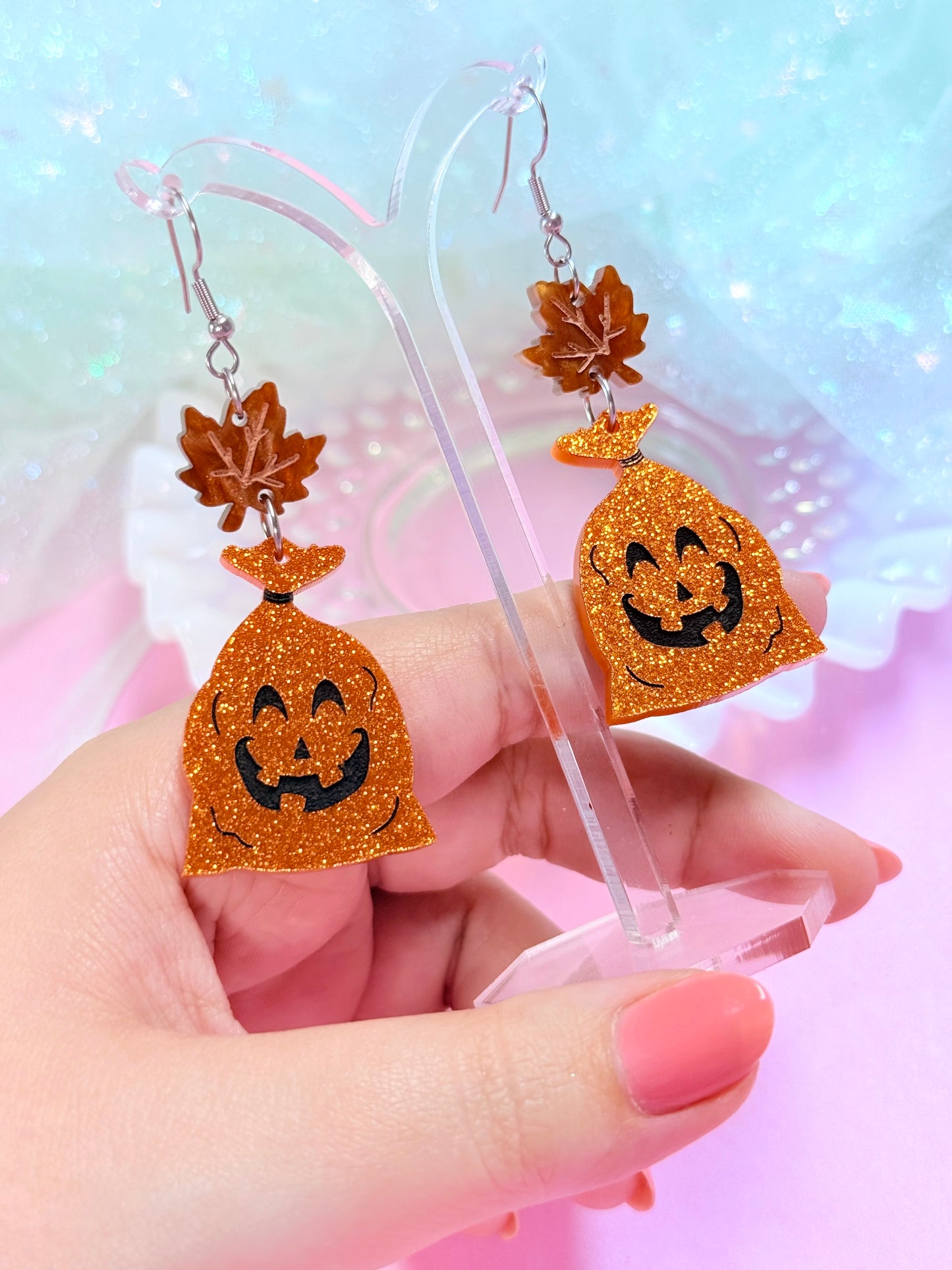 Nostalgic Spooky Leaf Bag Earrings