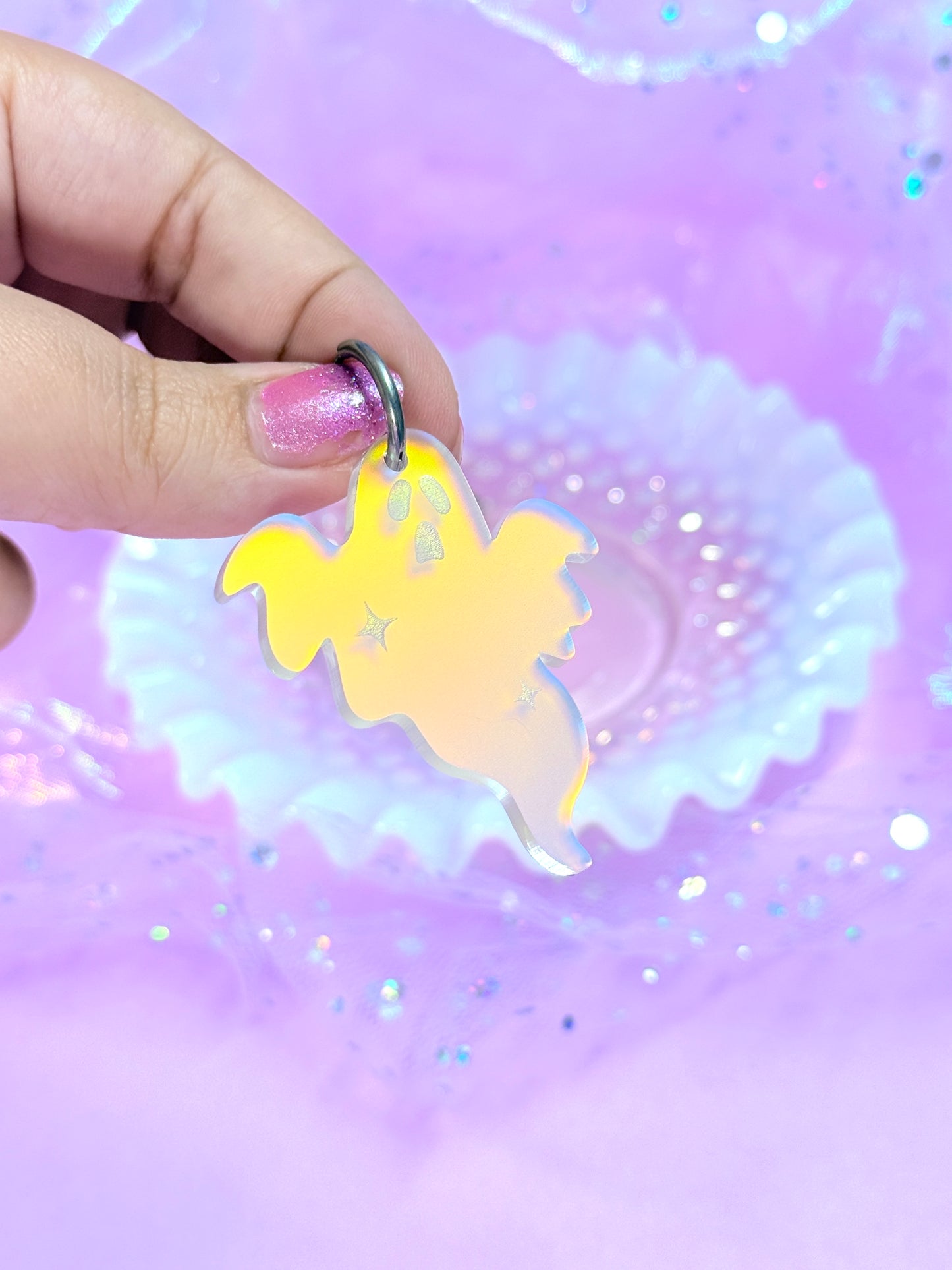 Funky Ghost Acrylic Earrings (Iridescent)