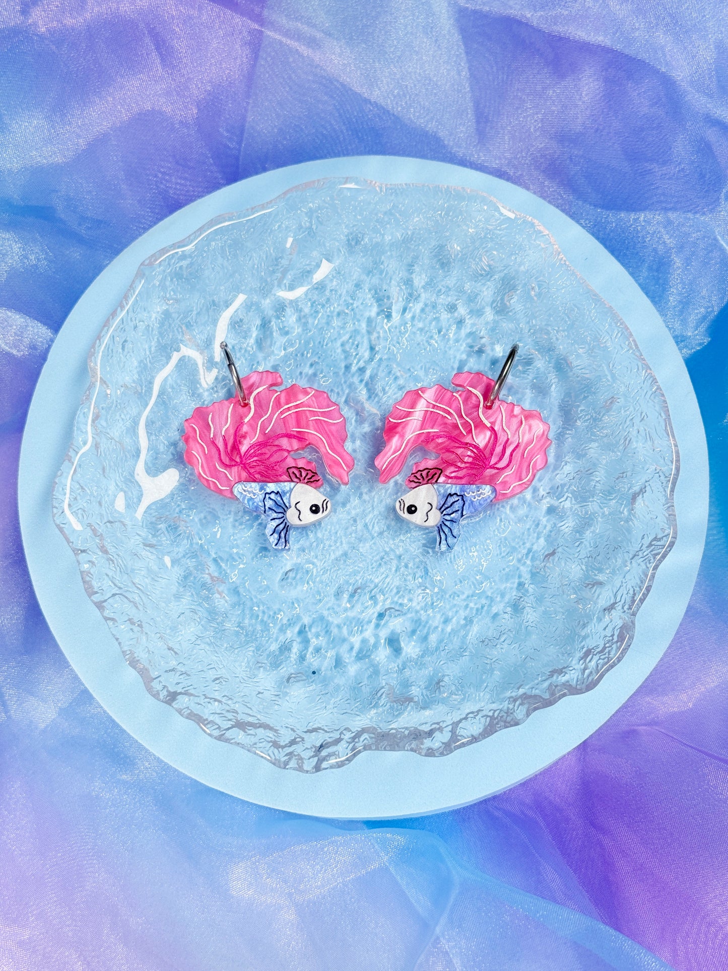 Betta Fish Acrylic Earrings (Berry)