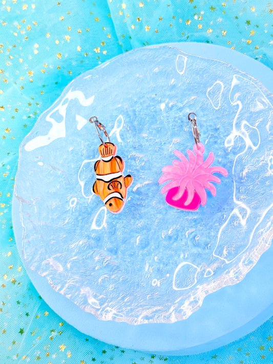 Clownfish and Anemone, Acrylic Earrings