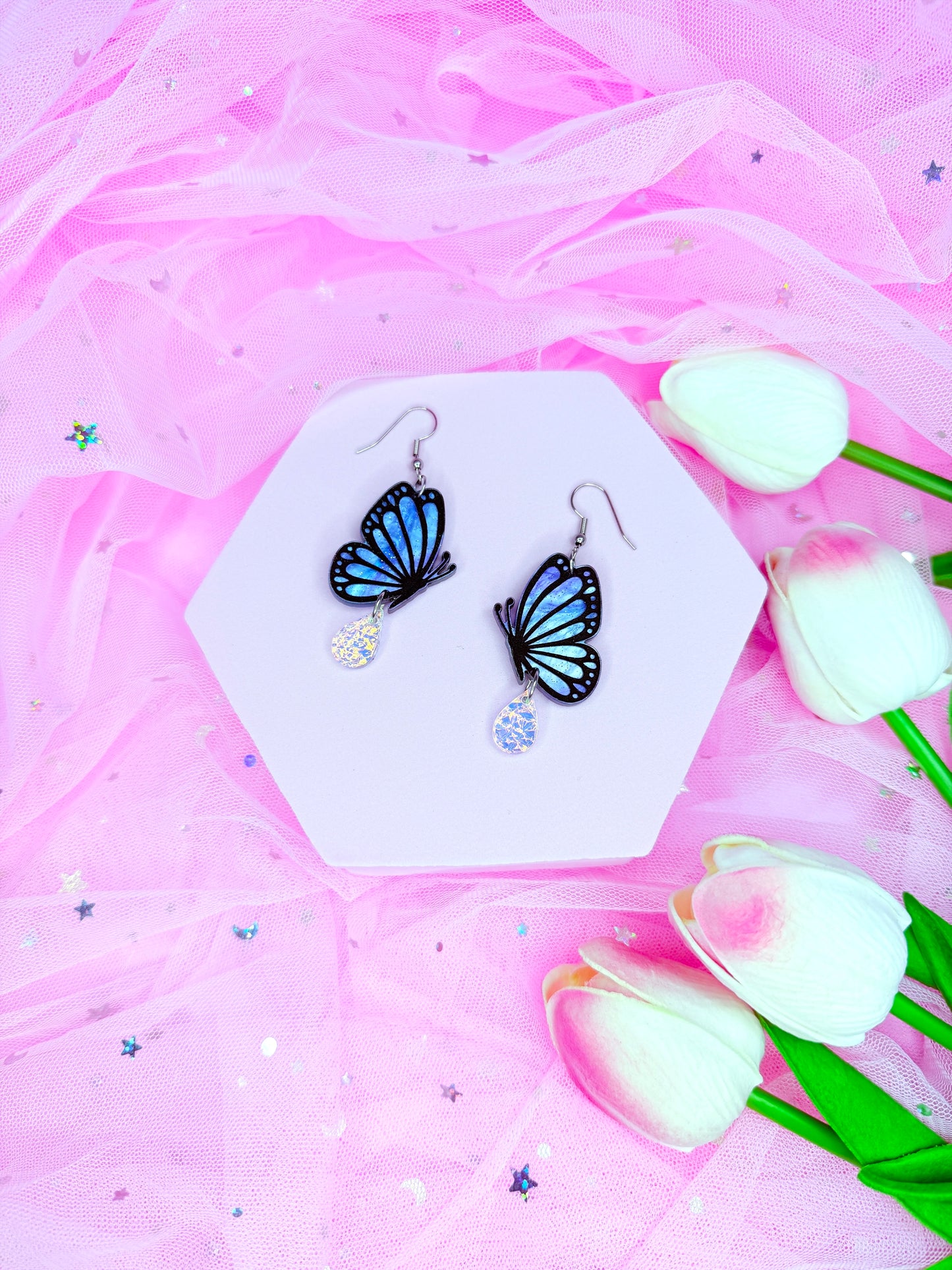 Whimsy Butterfly, Acrylic Earrings (Morpho)