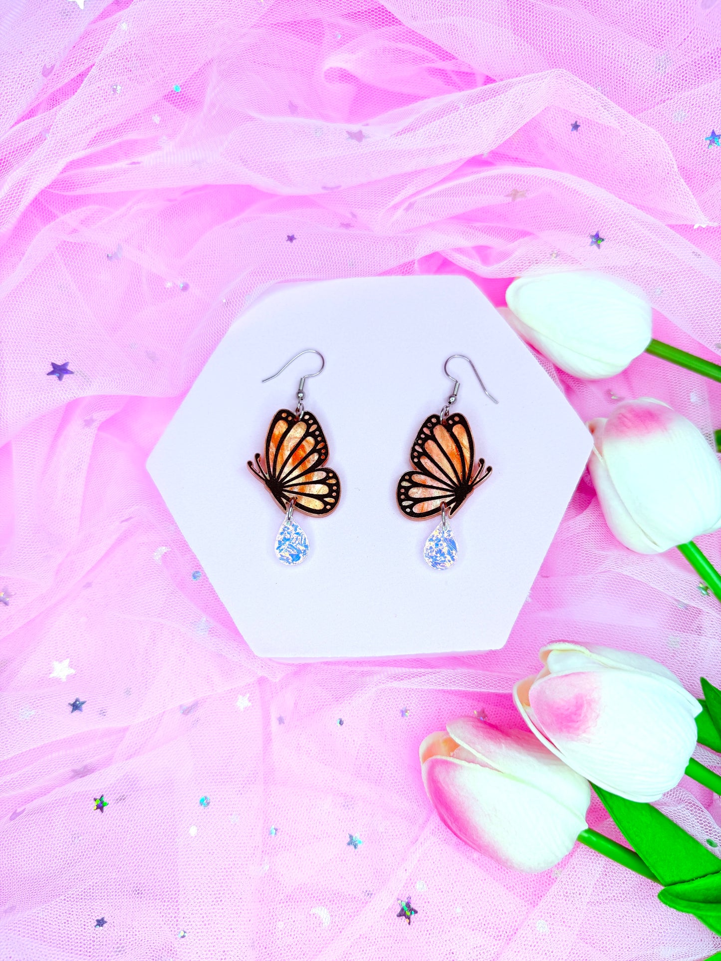 Whimsy Butterfly, Acrylic Earrings (Monarch)