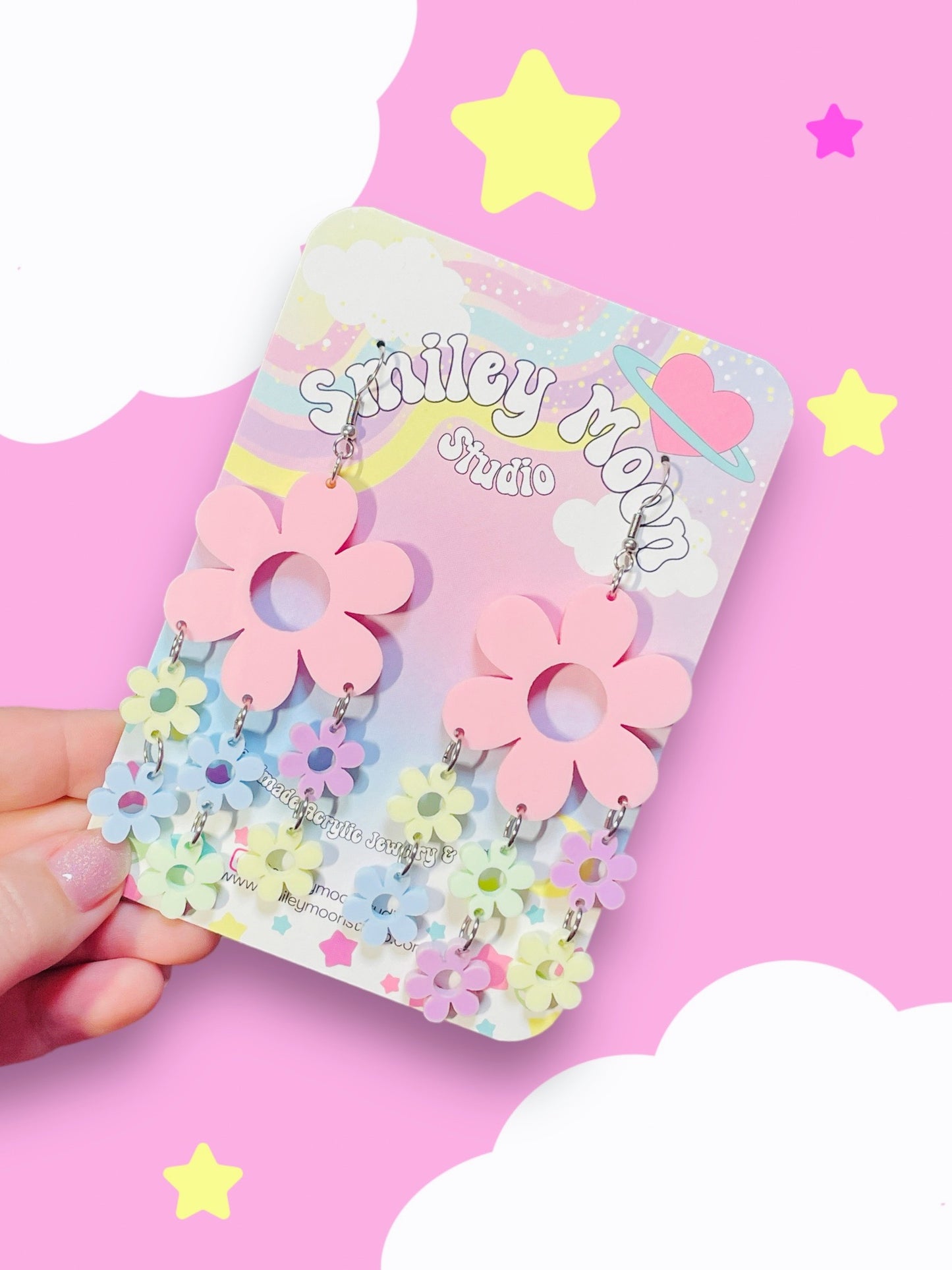 Pastel Frilly Falling Flower Acrylic Earrings