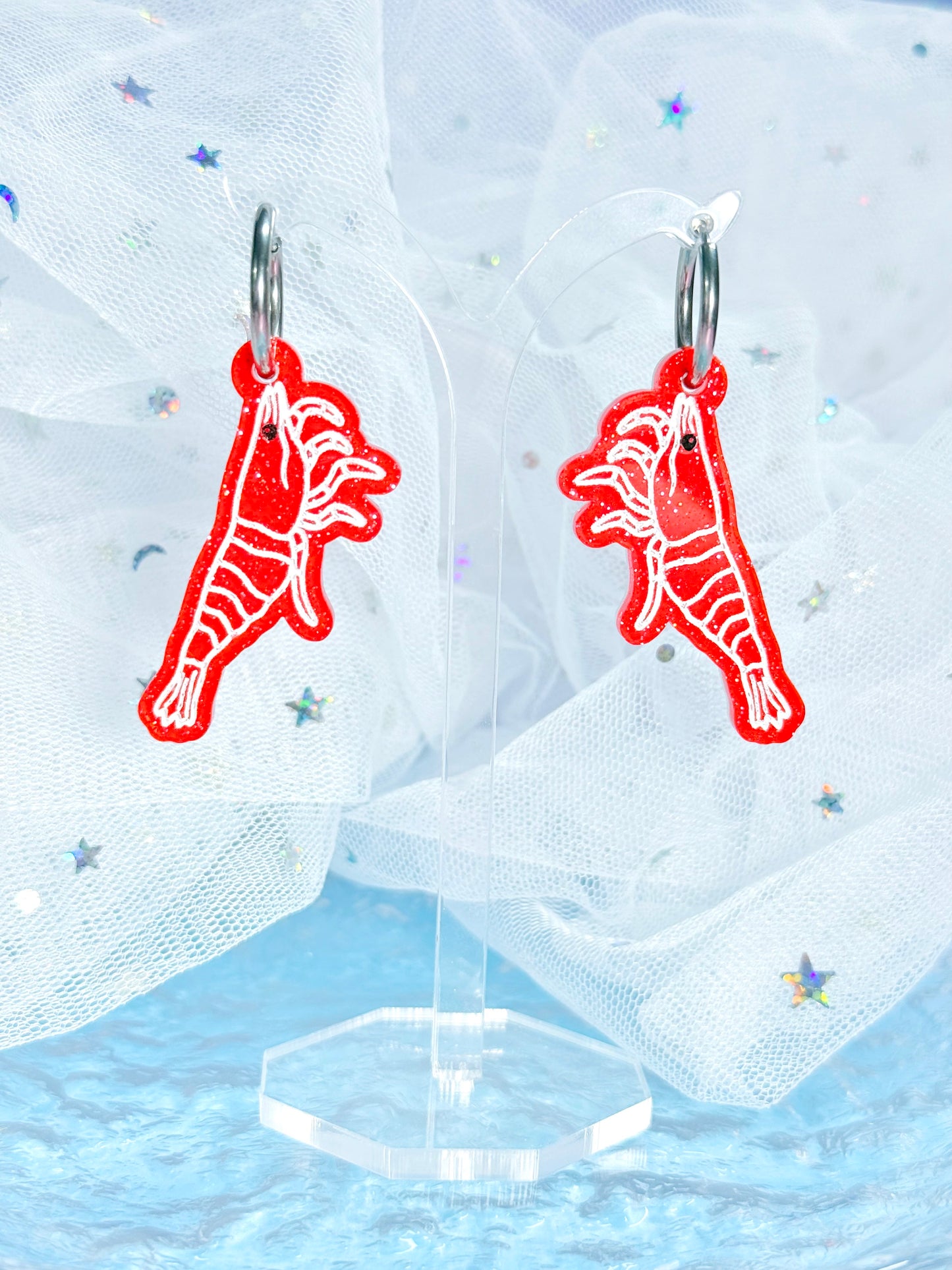 Jelly Shrimp Acrylic Earrings (Cherry Shrimp)