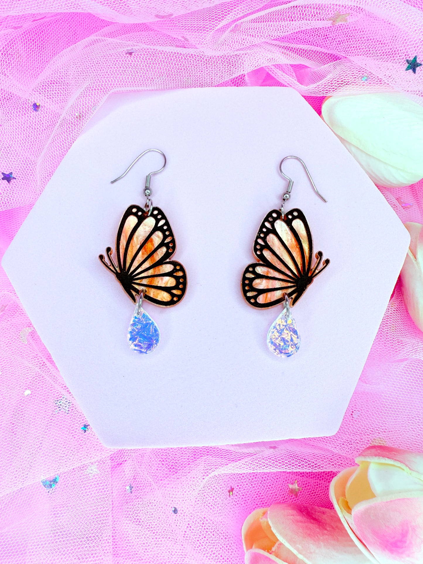 Whimsy Butterfly, Acrylic Earrings (Monarch)