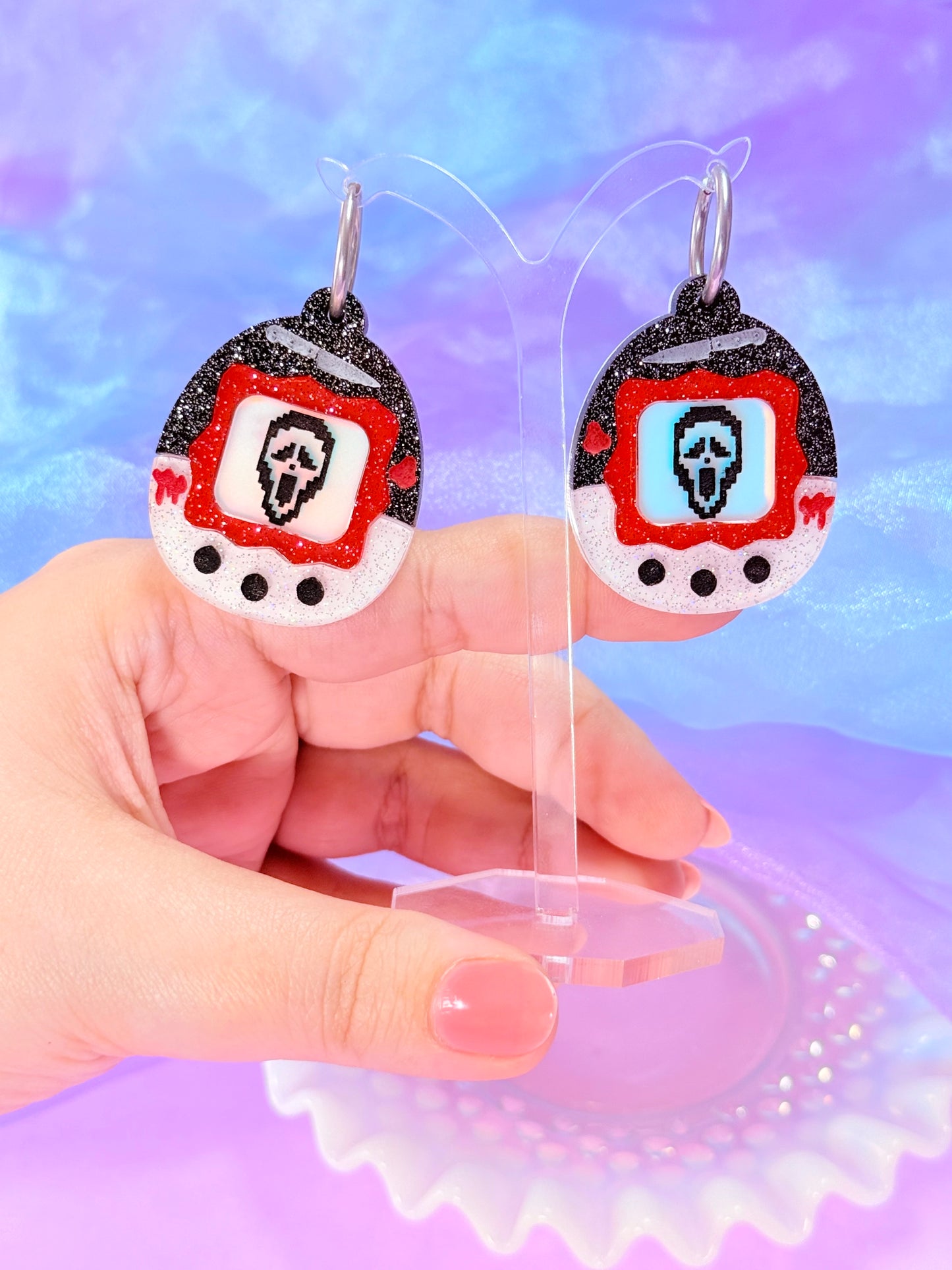 Virtual Pet Ghost, Acrylic Earrings