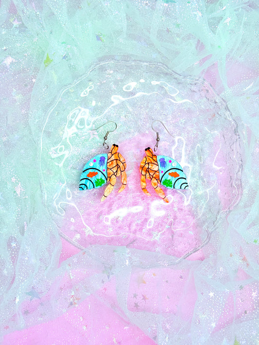 Hermit Crab Acrylic Earrings (Aquarium-core)
