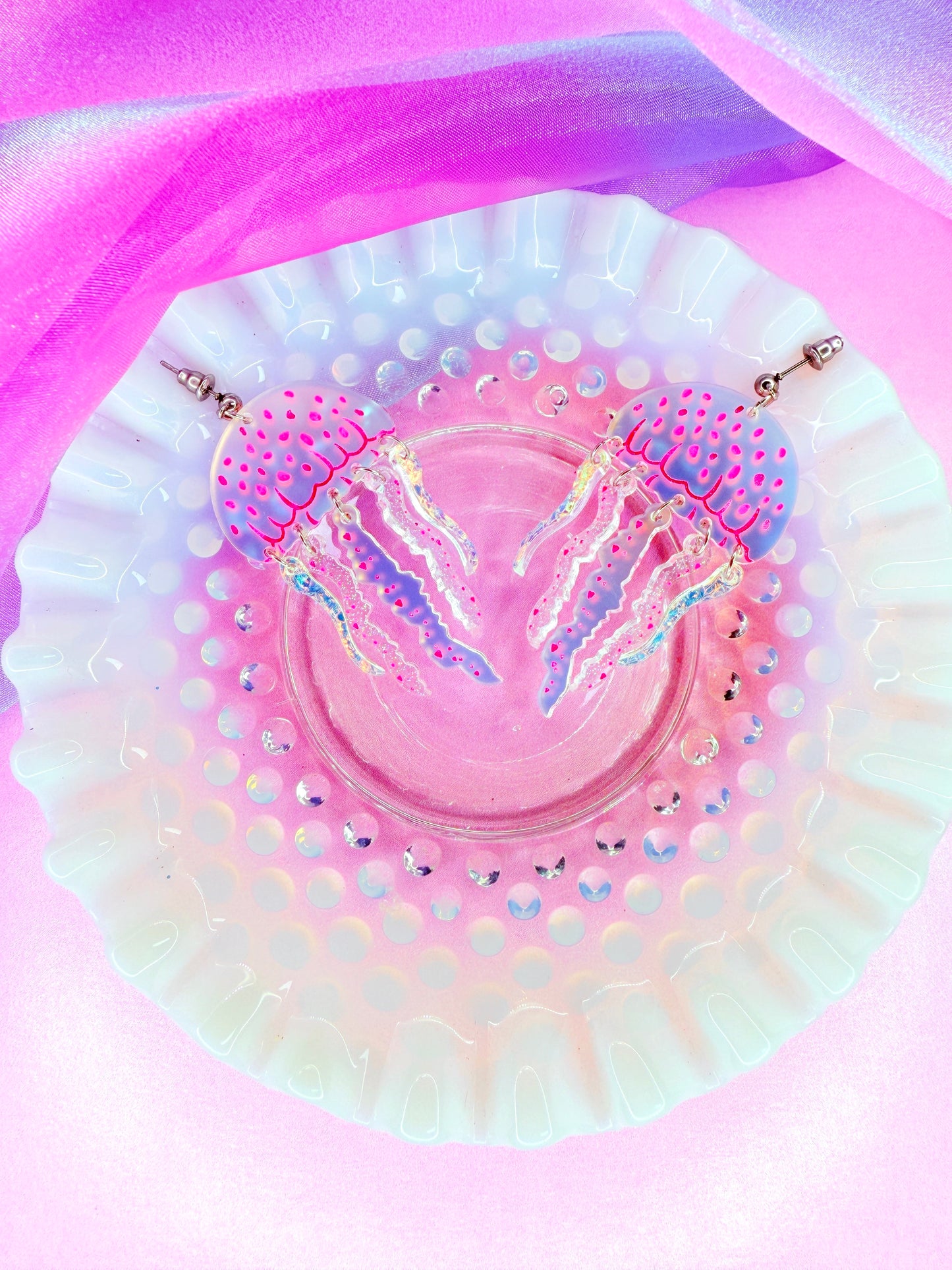Mauve Stinger Jellyfish Acrylic Earrings