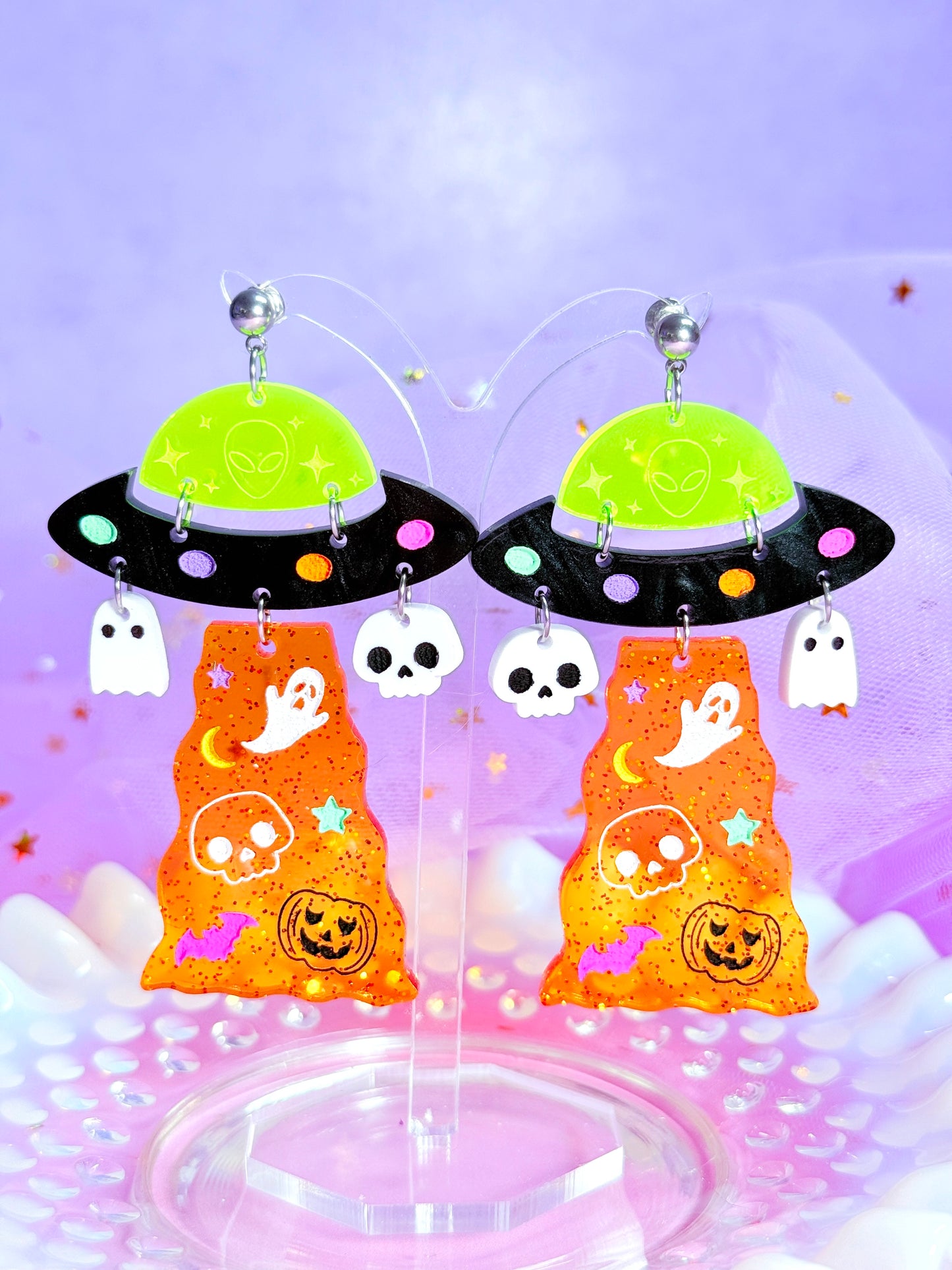 Spooky UFOs, Acrylic Earrings