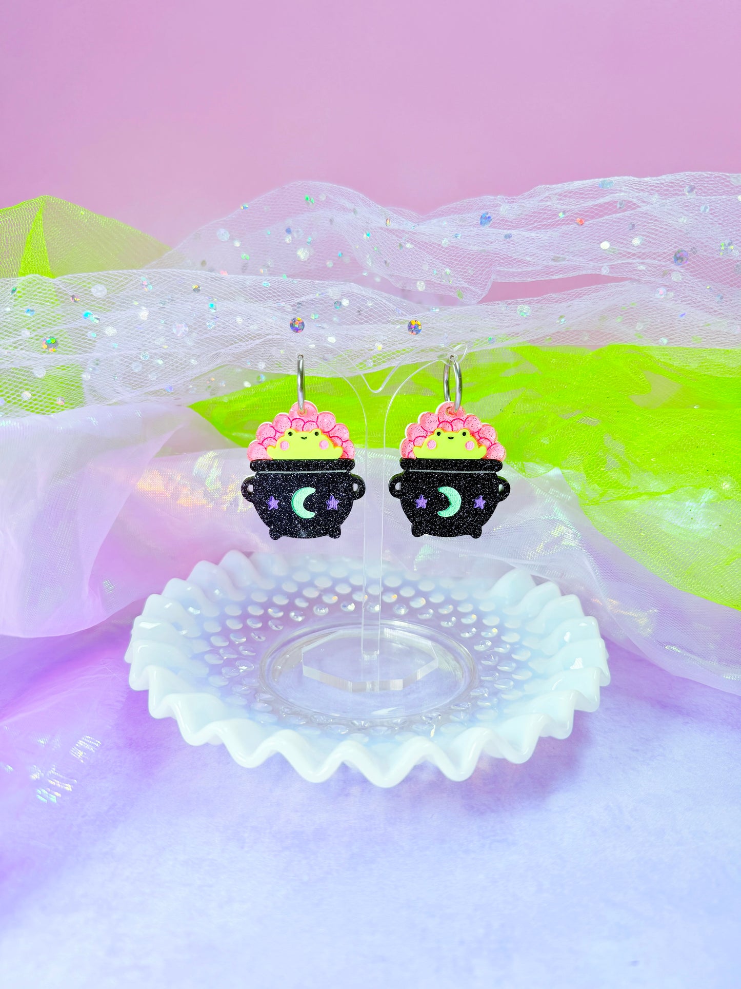 Froggy Cauldron Acrylic Earrings