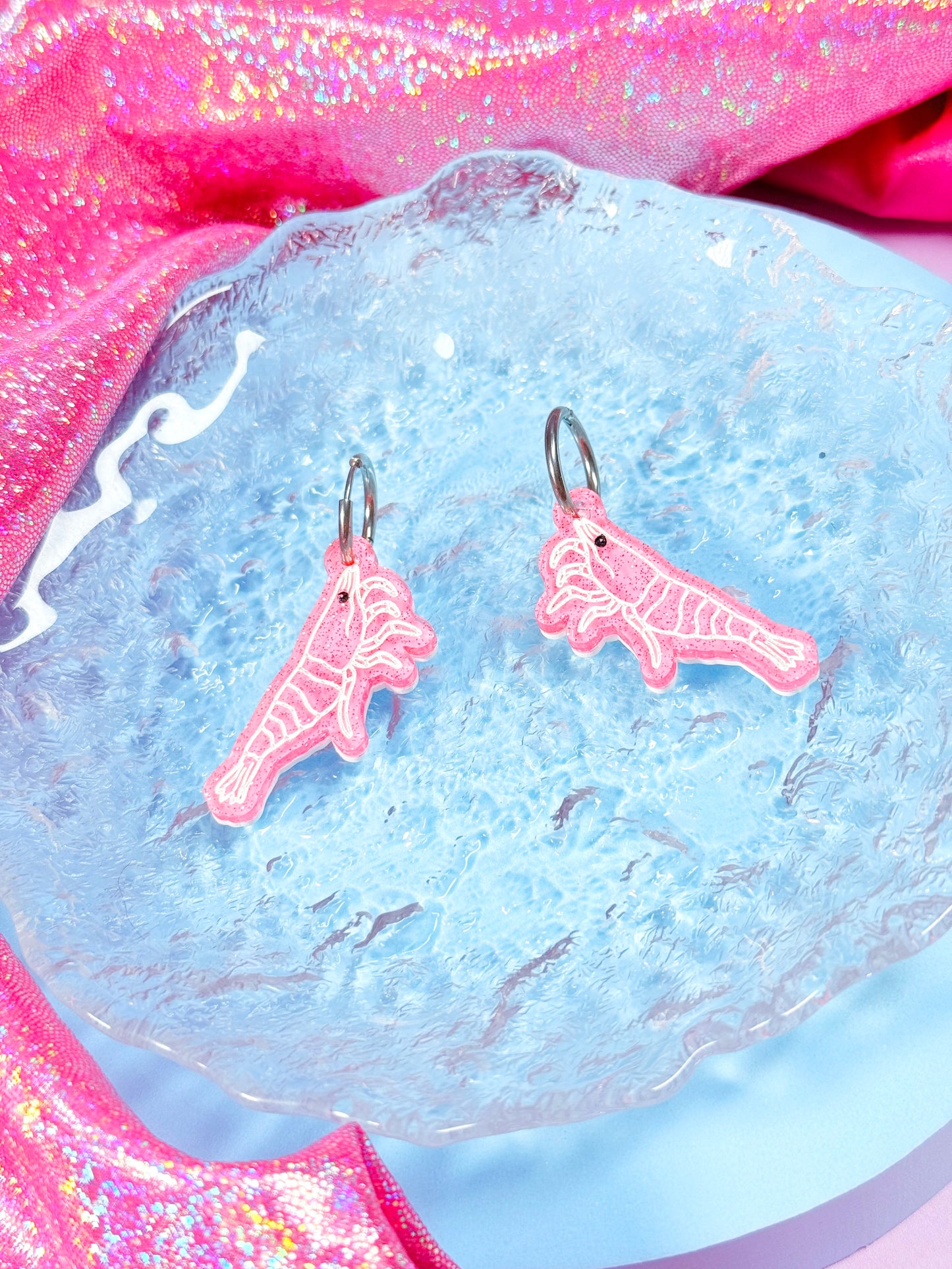 Jelly Shrimp Acrylic Earrings (Bubblegum)
