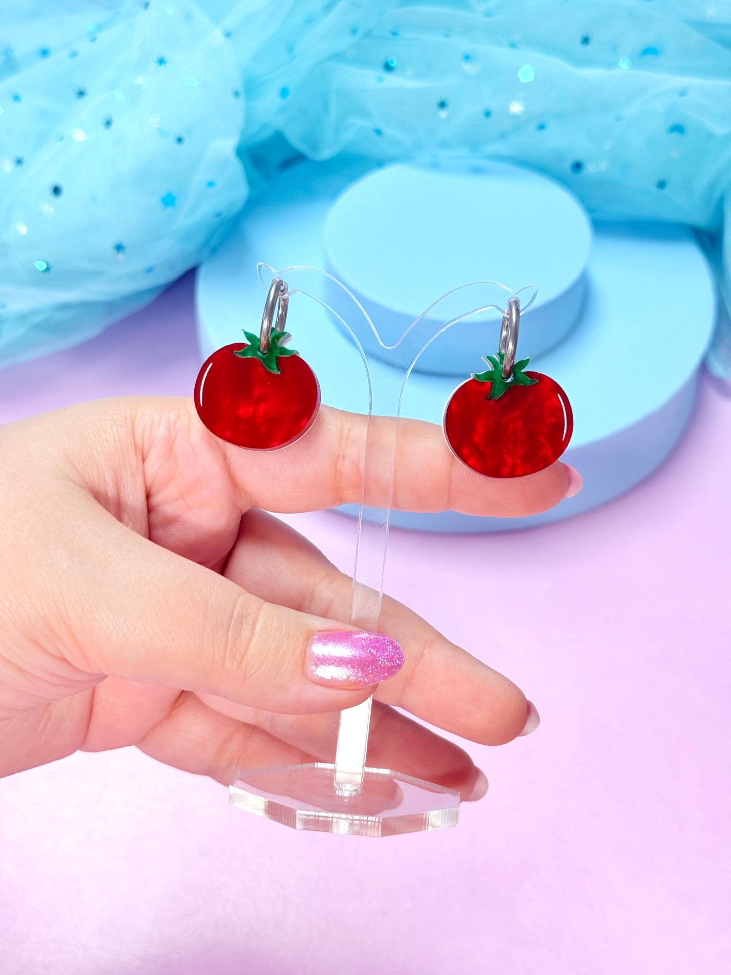 Mini Tomato Acrylic Earrings