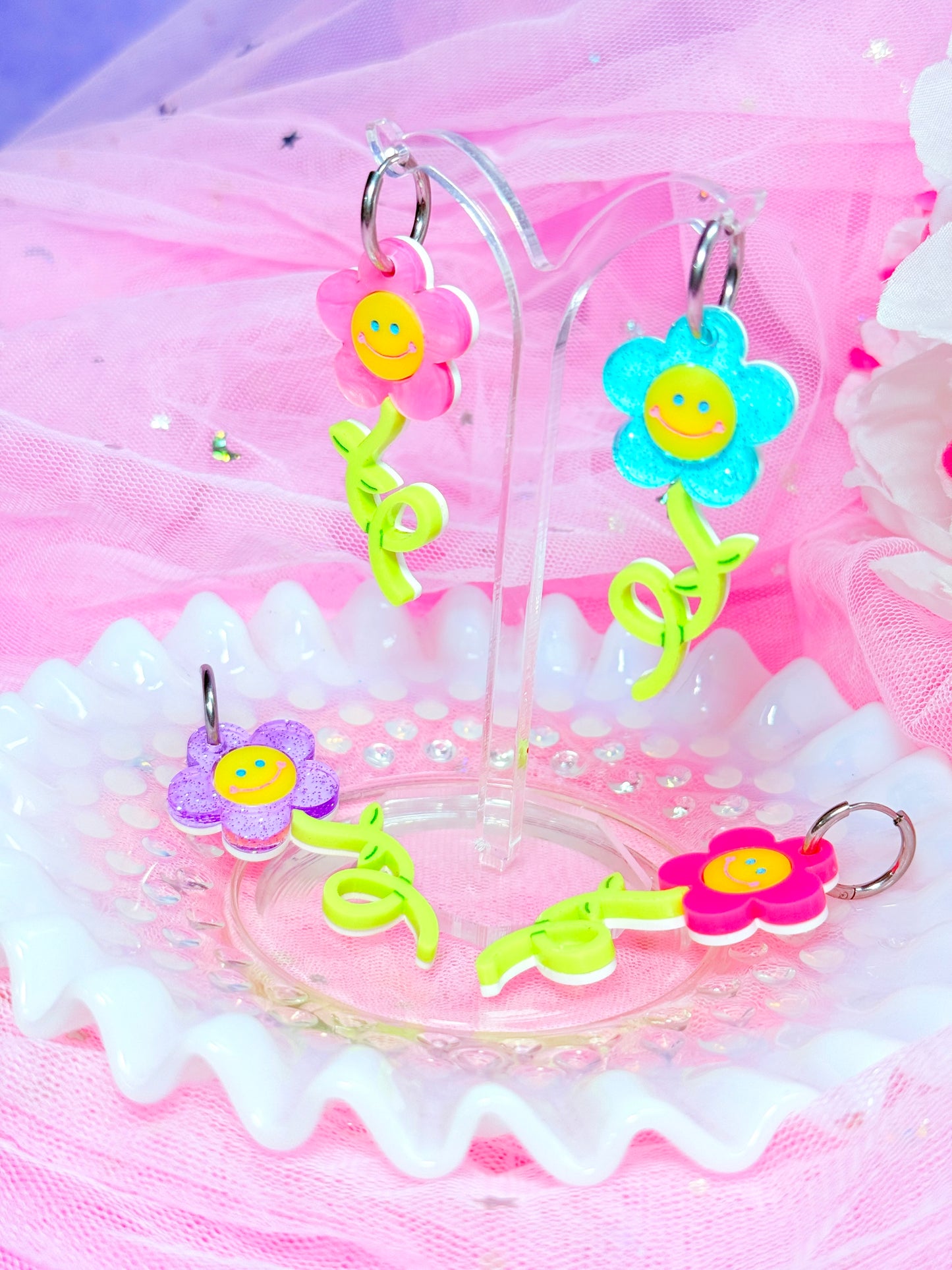 Bendy Flower Acrylic Earrings