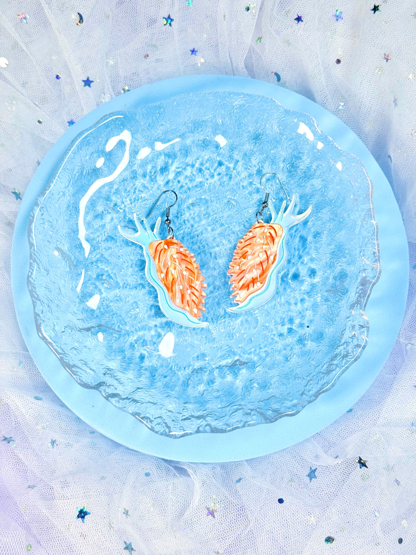 Opalescent Nudibranch, Sea Slug Acrylic Earrings
