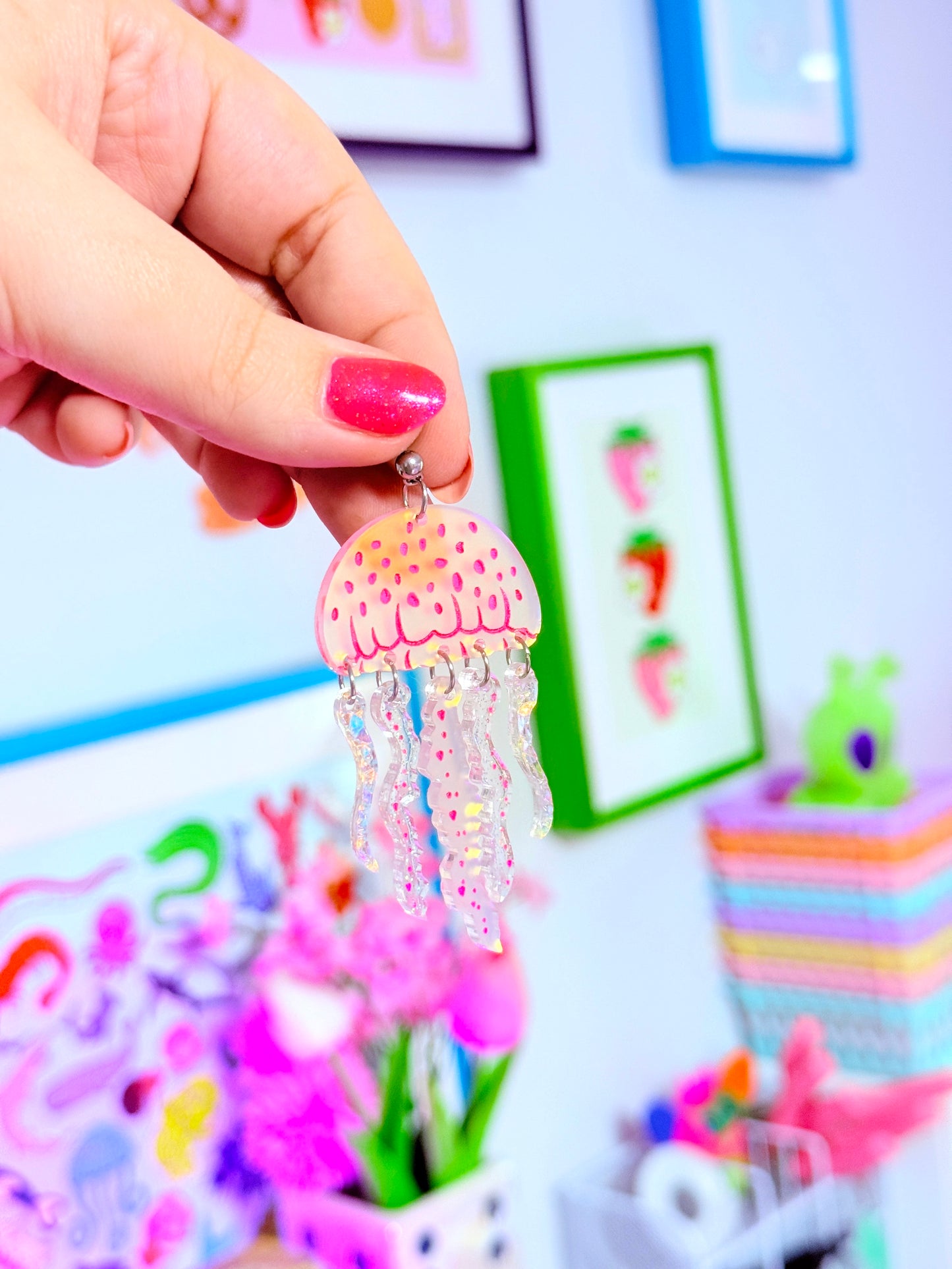 Mauve Stinger Jellyfish Acrylic Earrings