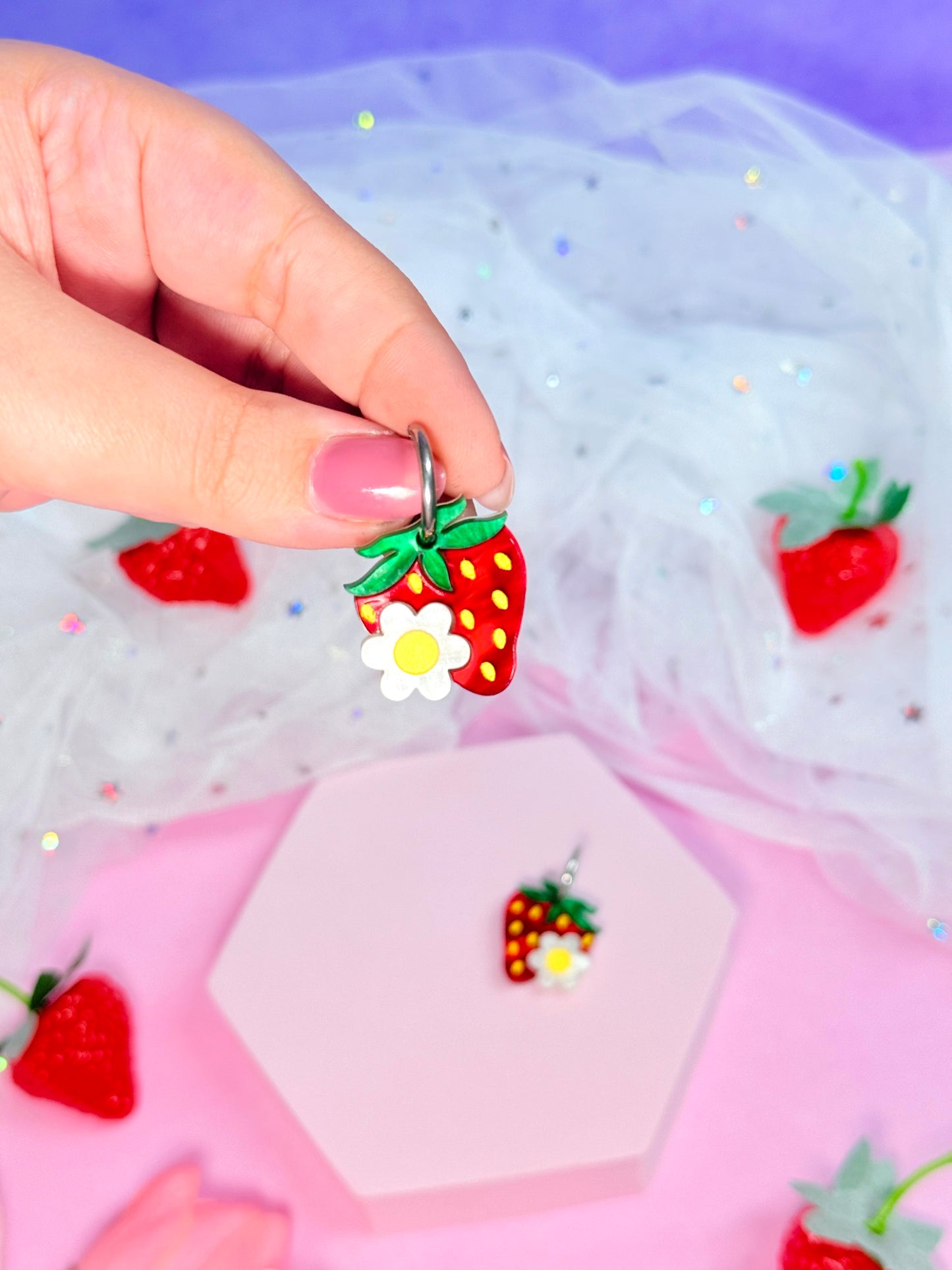 Mini Strawberry Acrylic Earrings