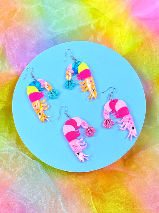 Funky Shrimp, Acrylic Earrings