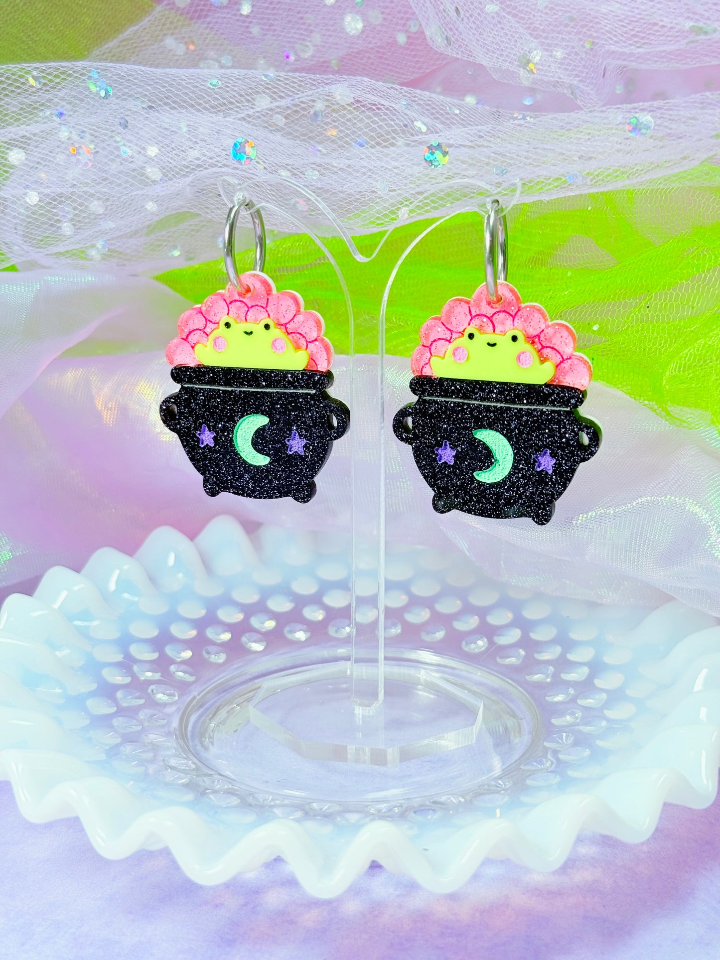 Froggy Cauldron Acrylic Earrings