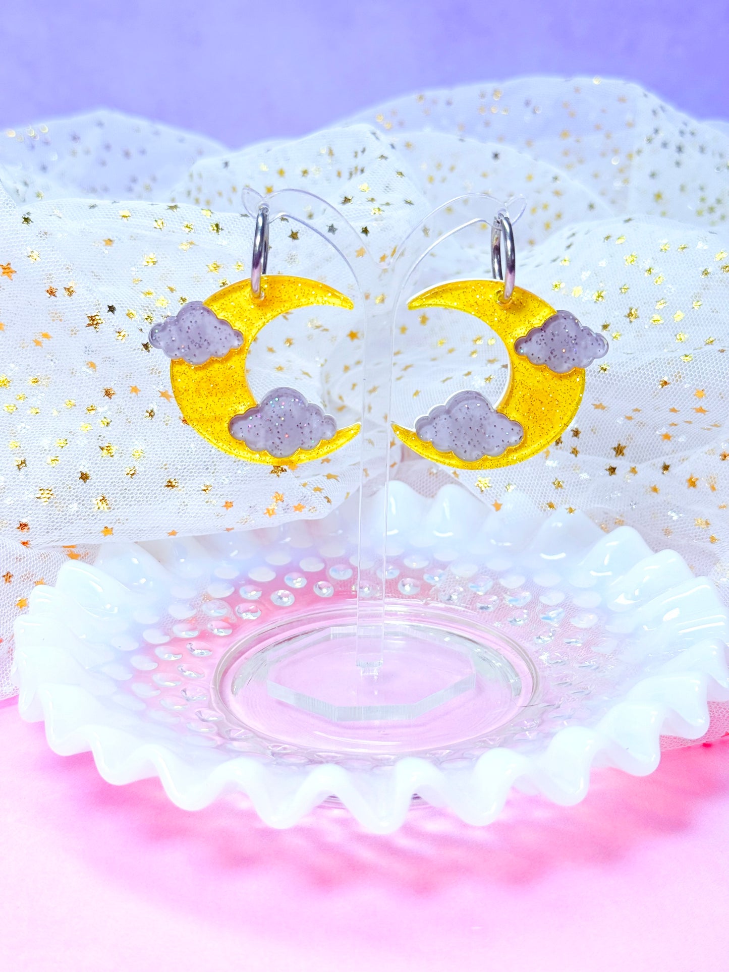 Jelly Moons (cloudy gray), Acrylic Earrings