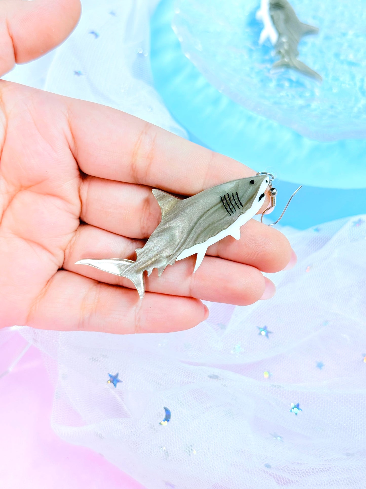 Great White Shark Acrylic Earrings