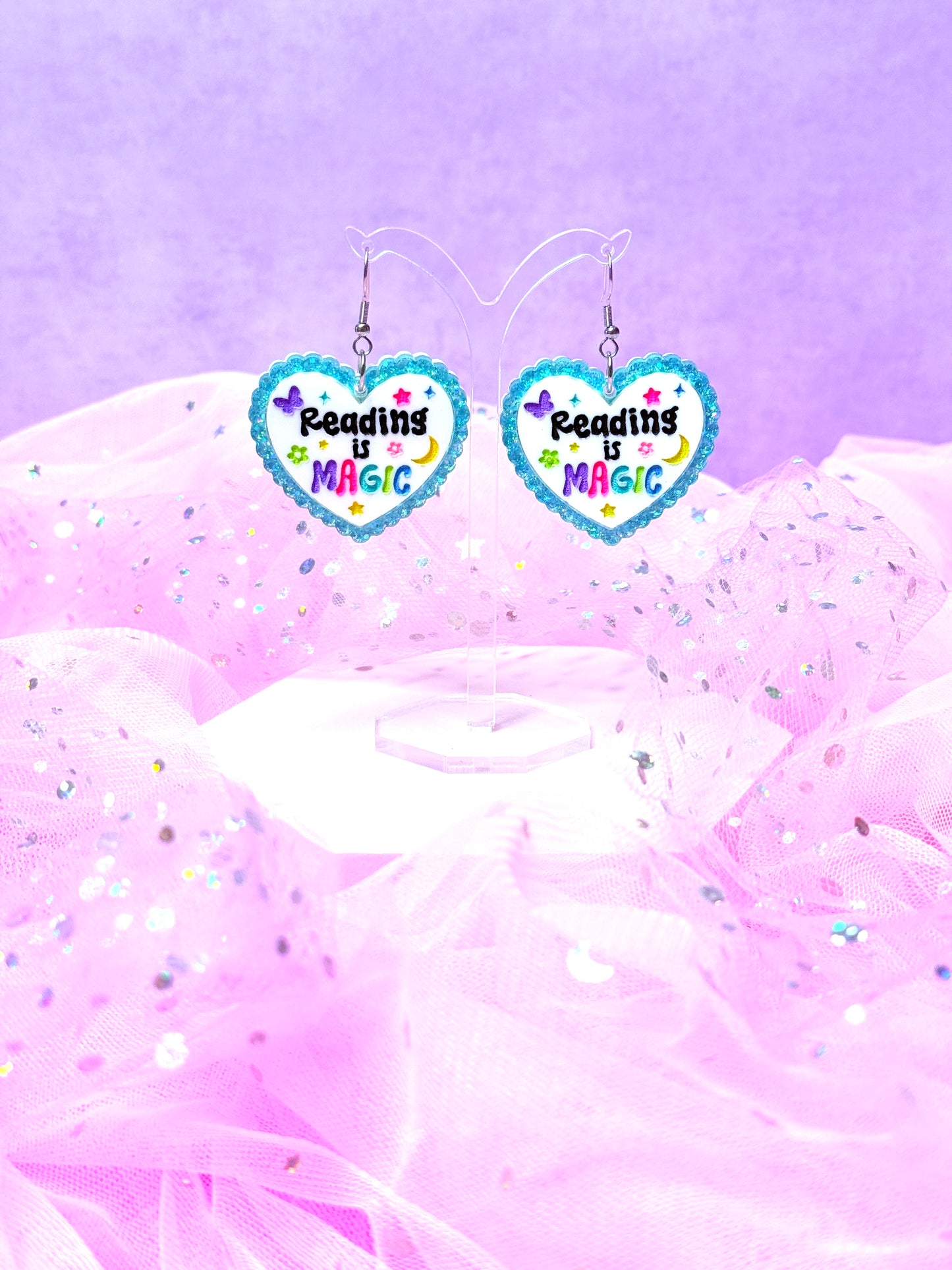 Reading Is Magic, Bookish Heart Earrings