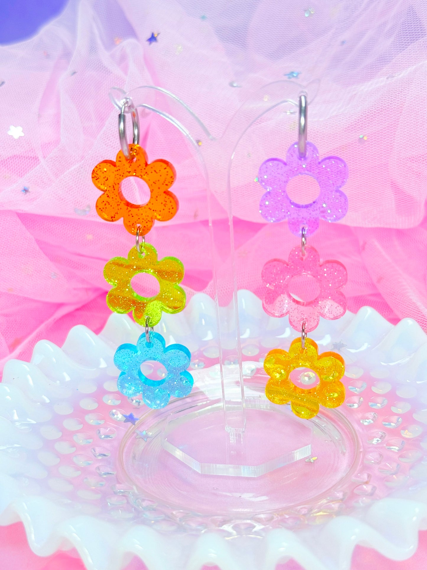 Retro Jelly Daisy Acrylic Earrings