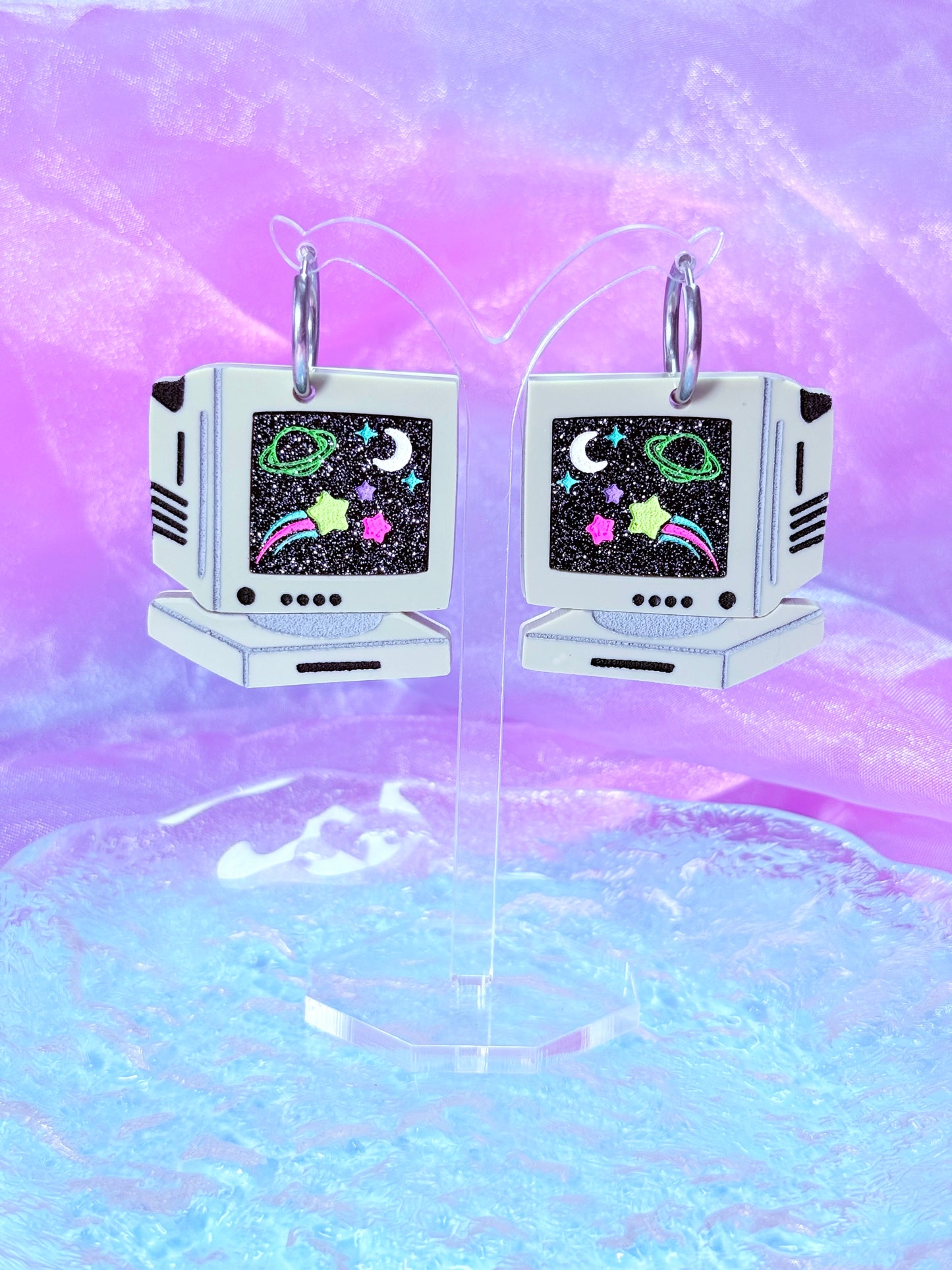 Retro Computer Earrings, Space