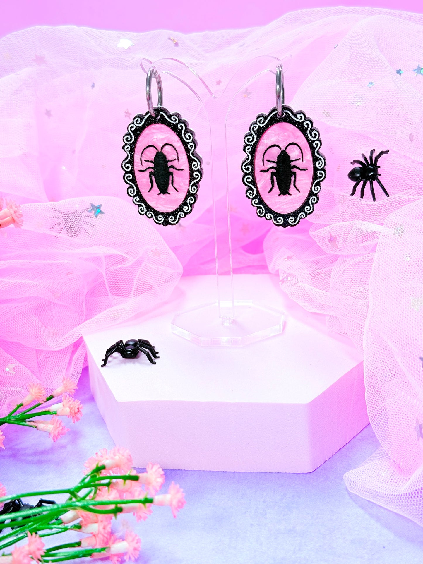Cutesy Cockroach Acrylic Earrings (Gothic)