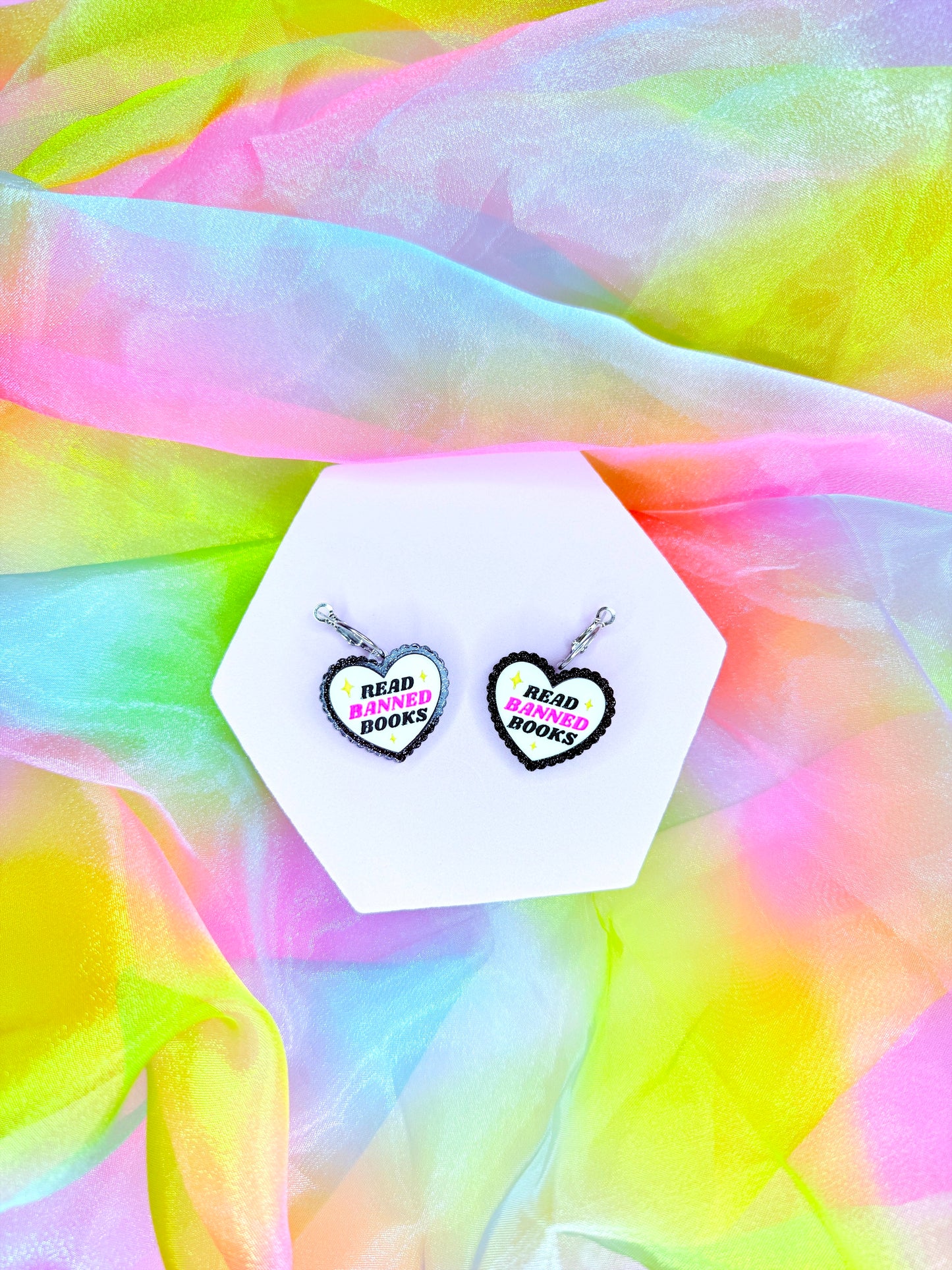 Read Banned Books, Mini Bookish Heart Earrings