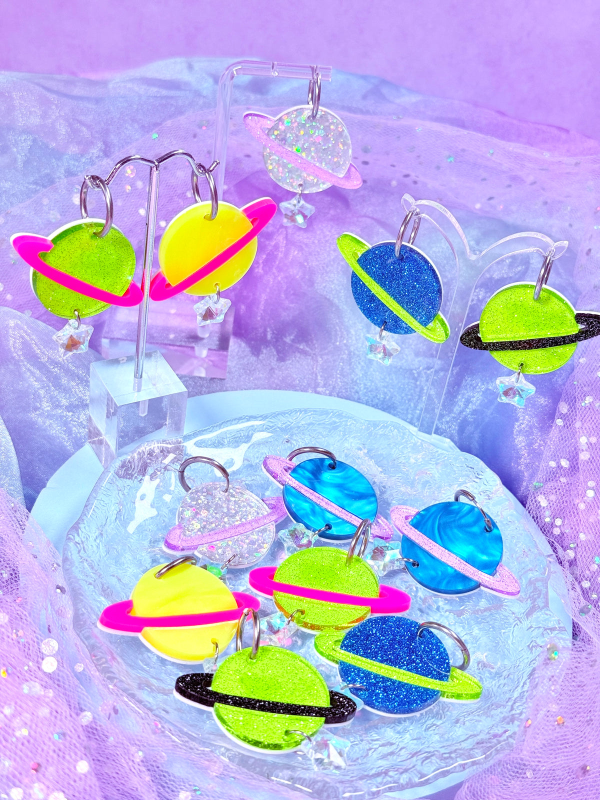 Funky Planet Acrylic Earrings, Mix and Match