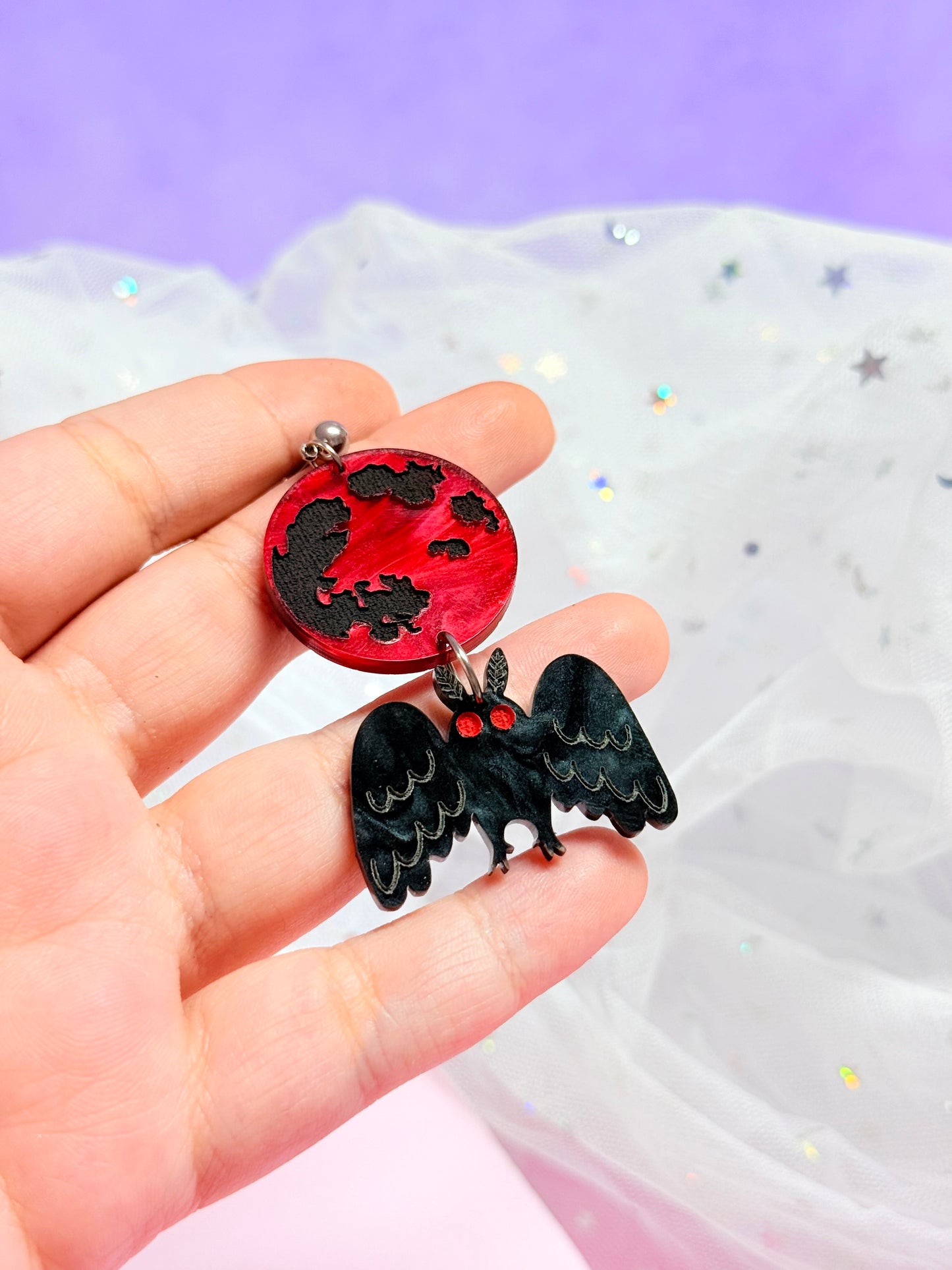 Mothman and the Moon, Acrylic Earrings