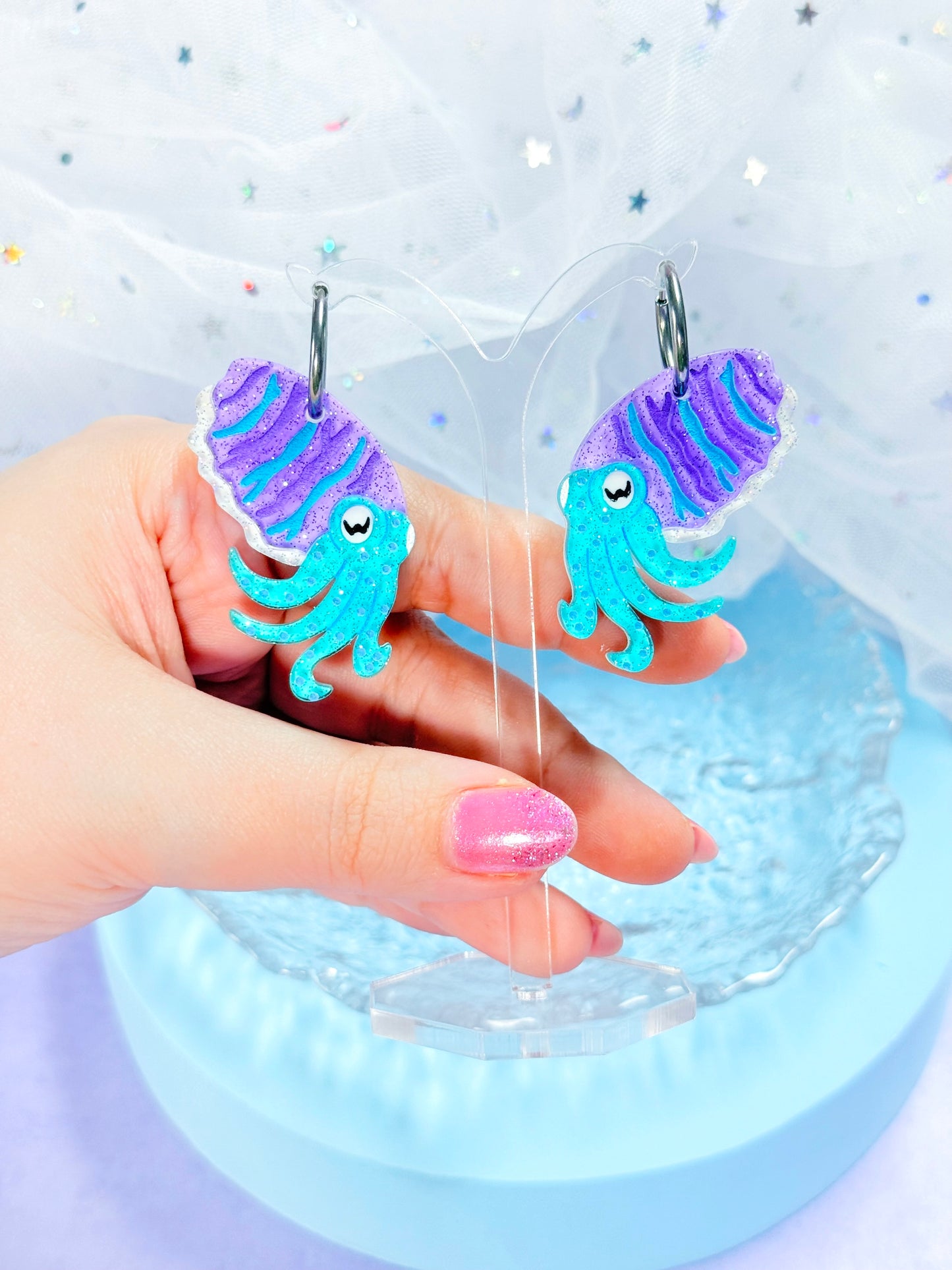 Cuttlefish Acrylic Earrings (Jelly Purple)