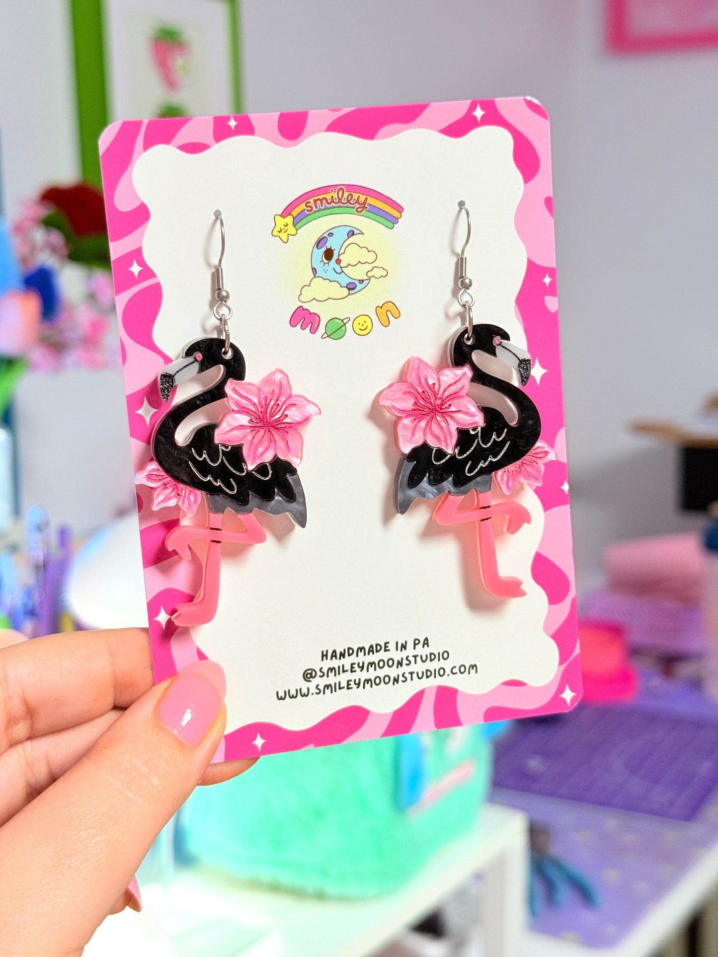 Gothic Black Flamingo Acrylic Earrings