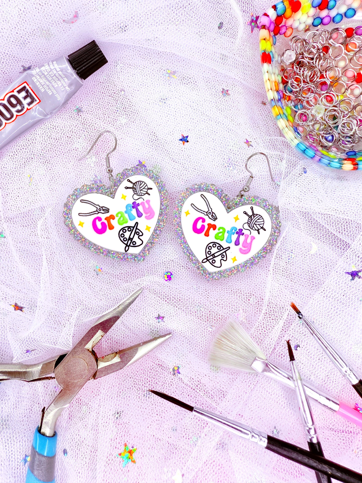 Crafty Hearts, Acrylic Earrings