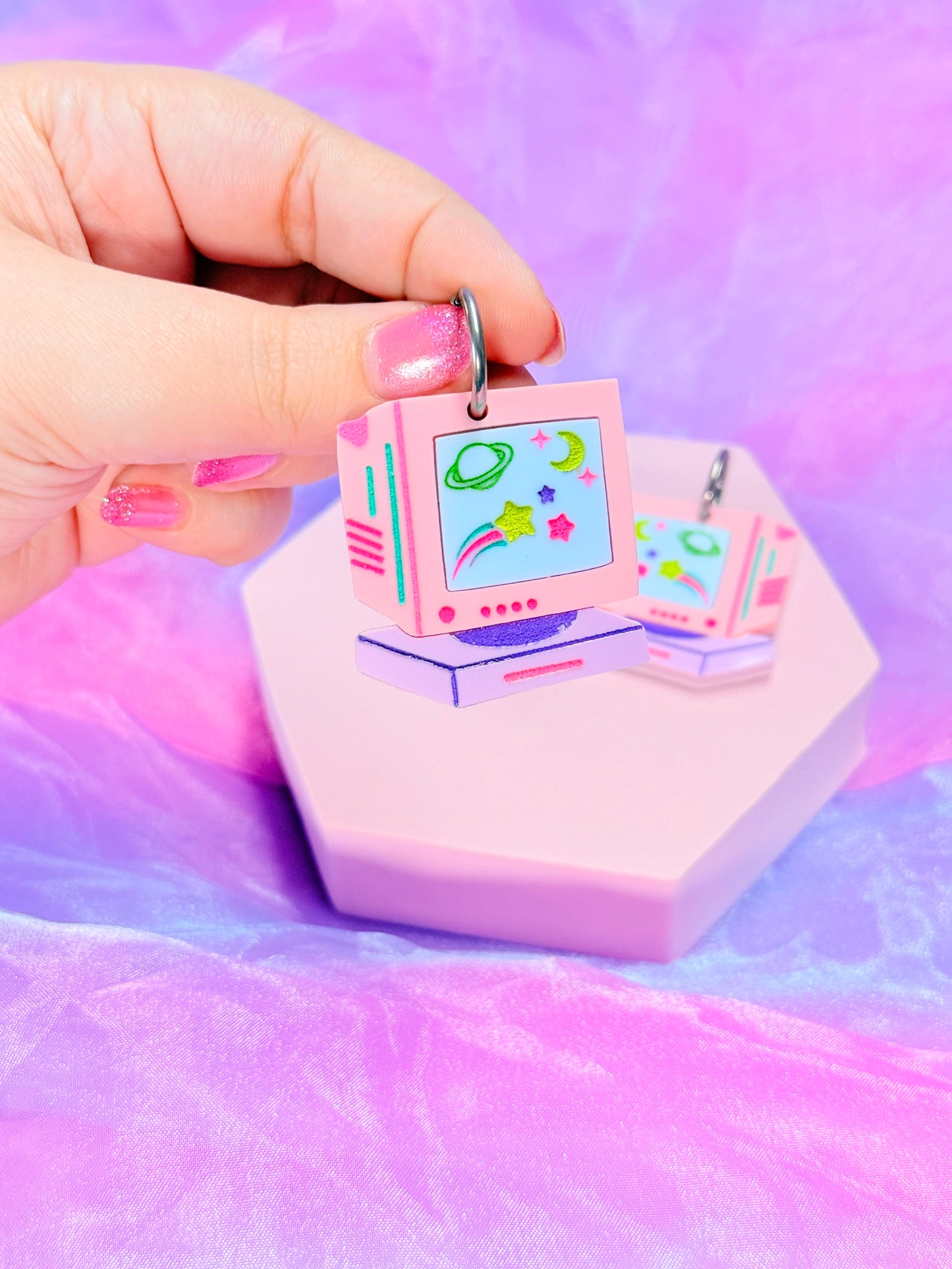 Retro Computer Earrings, Pastel Space