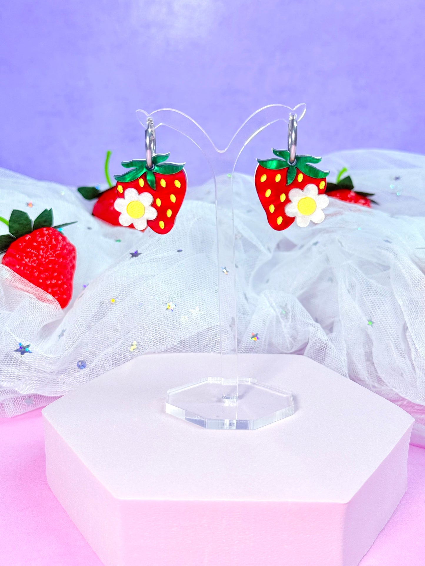 Mini Strawberry Acrylic Earrings
