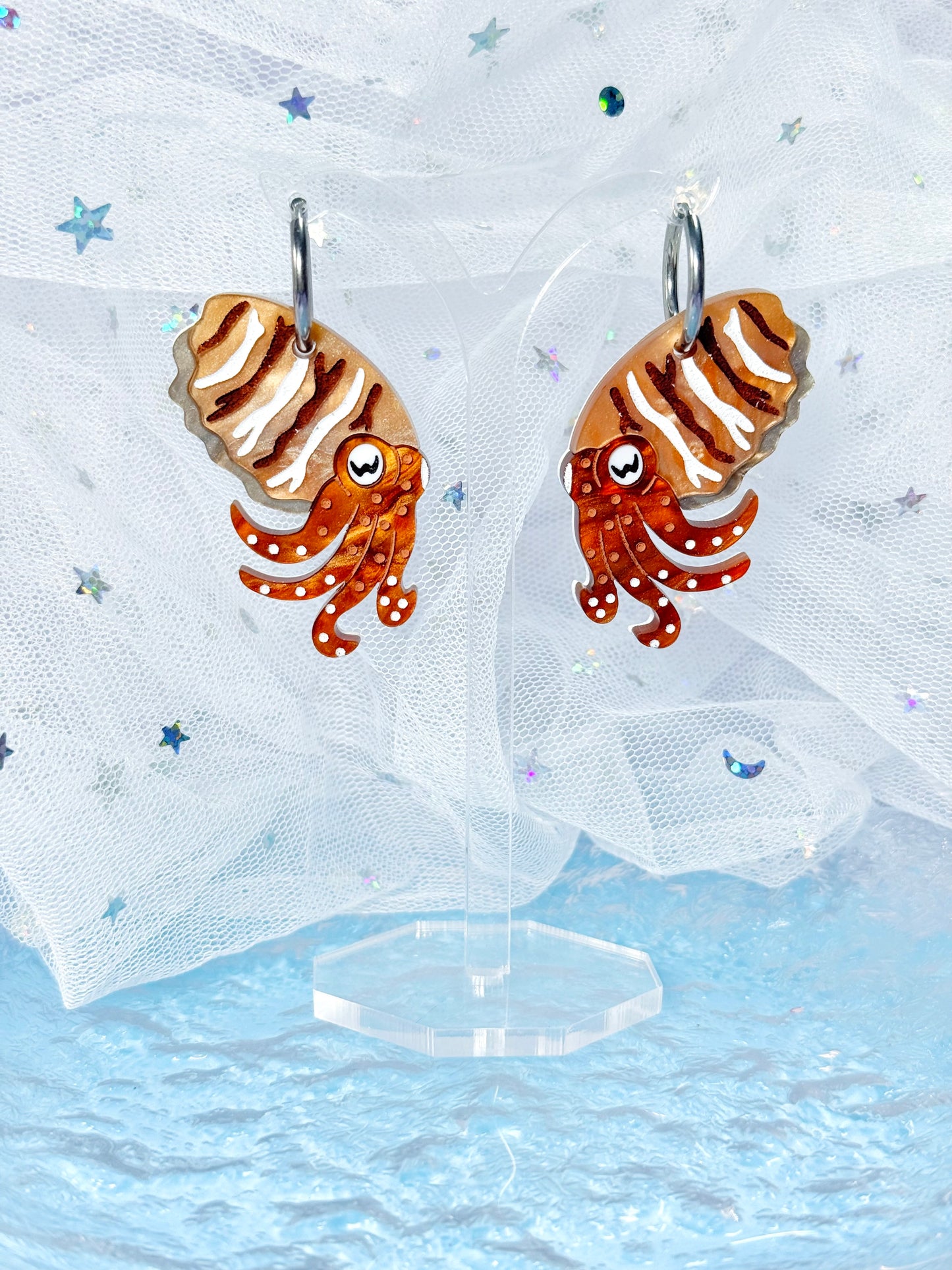 Cuttlefish Acrylic Earrings (Natural)