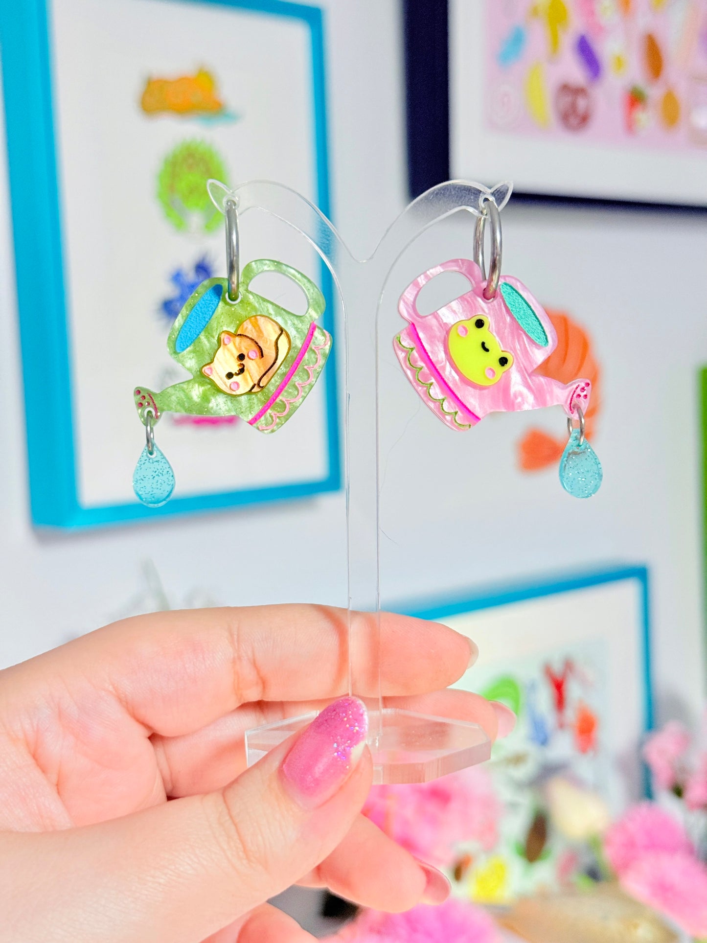 Whimsical Watering Can Acrylic Earrings