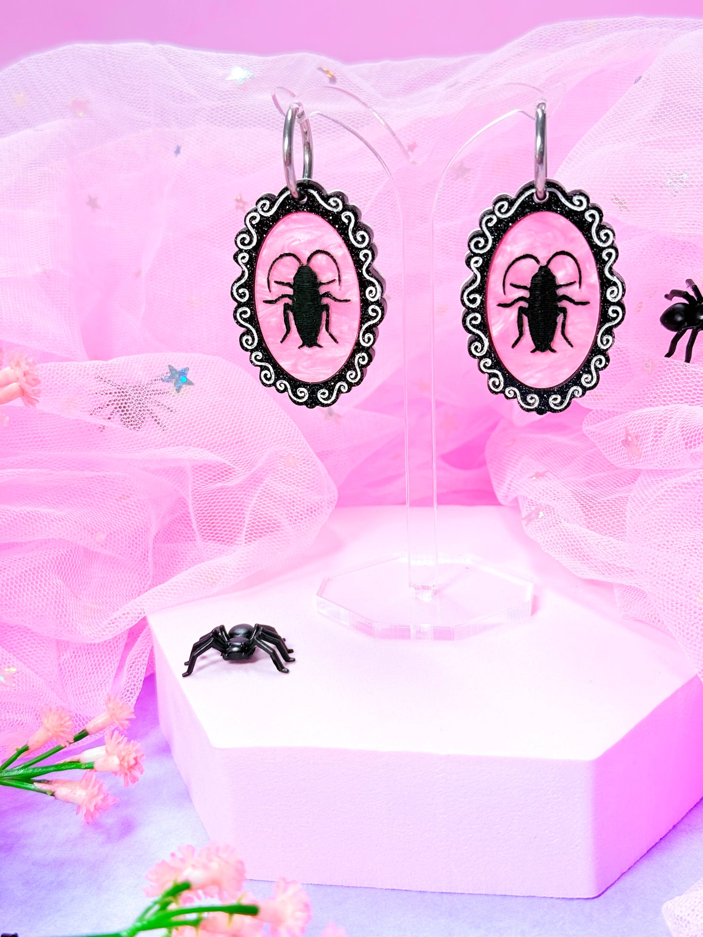 Cutesy Cockroach Acrylic Earrings (Gothic)